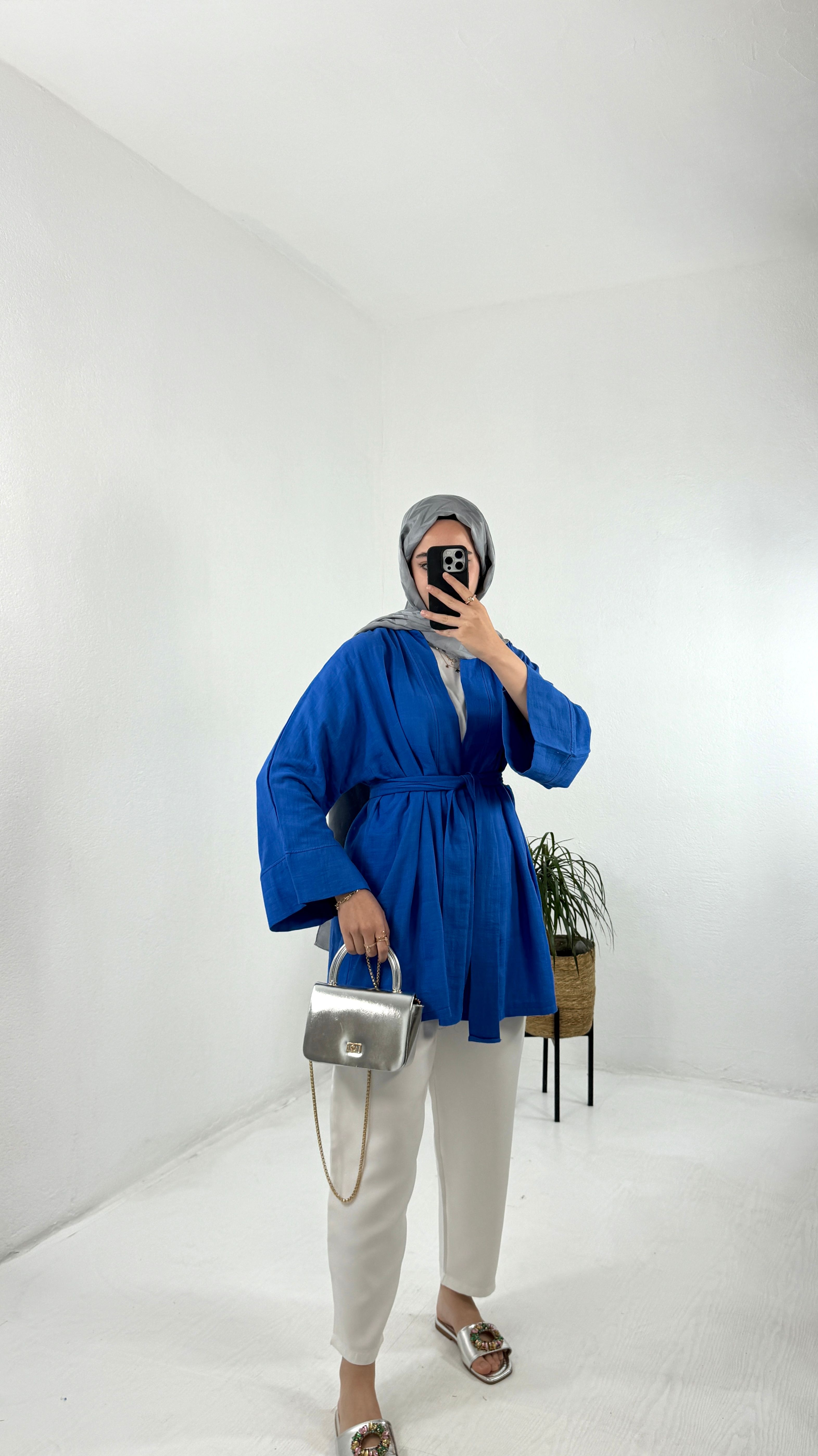 Müslin Kimono - Saks Mavisi