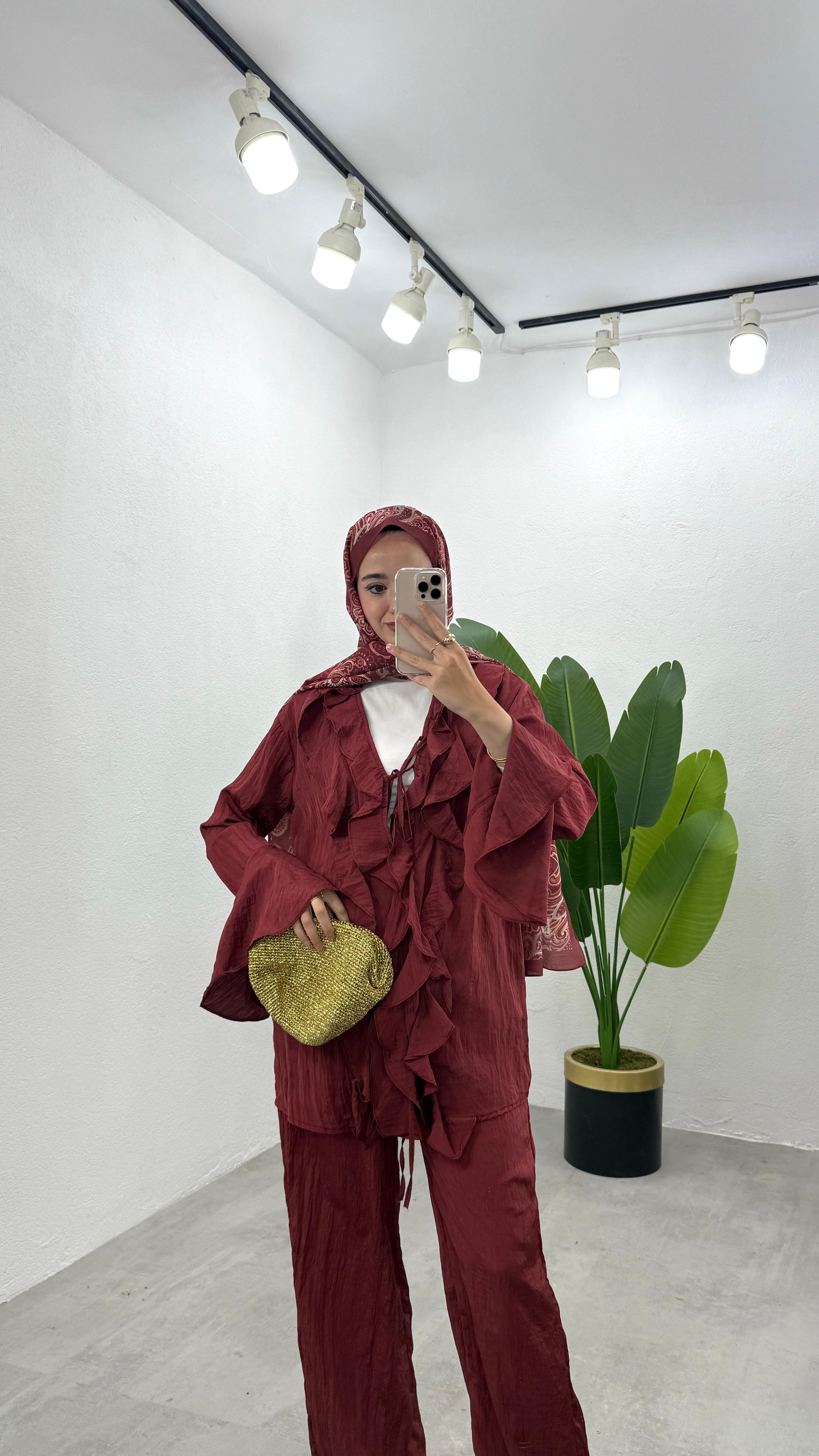 Fırfır Kimono Takım - Bordo