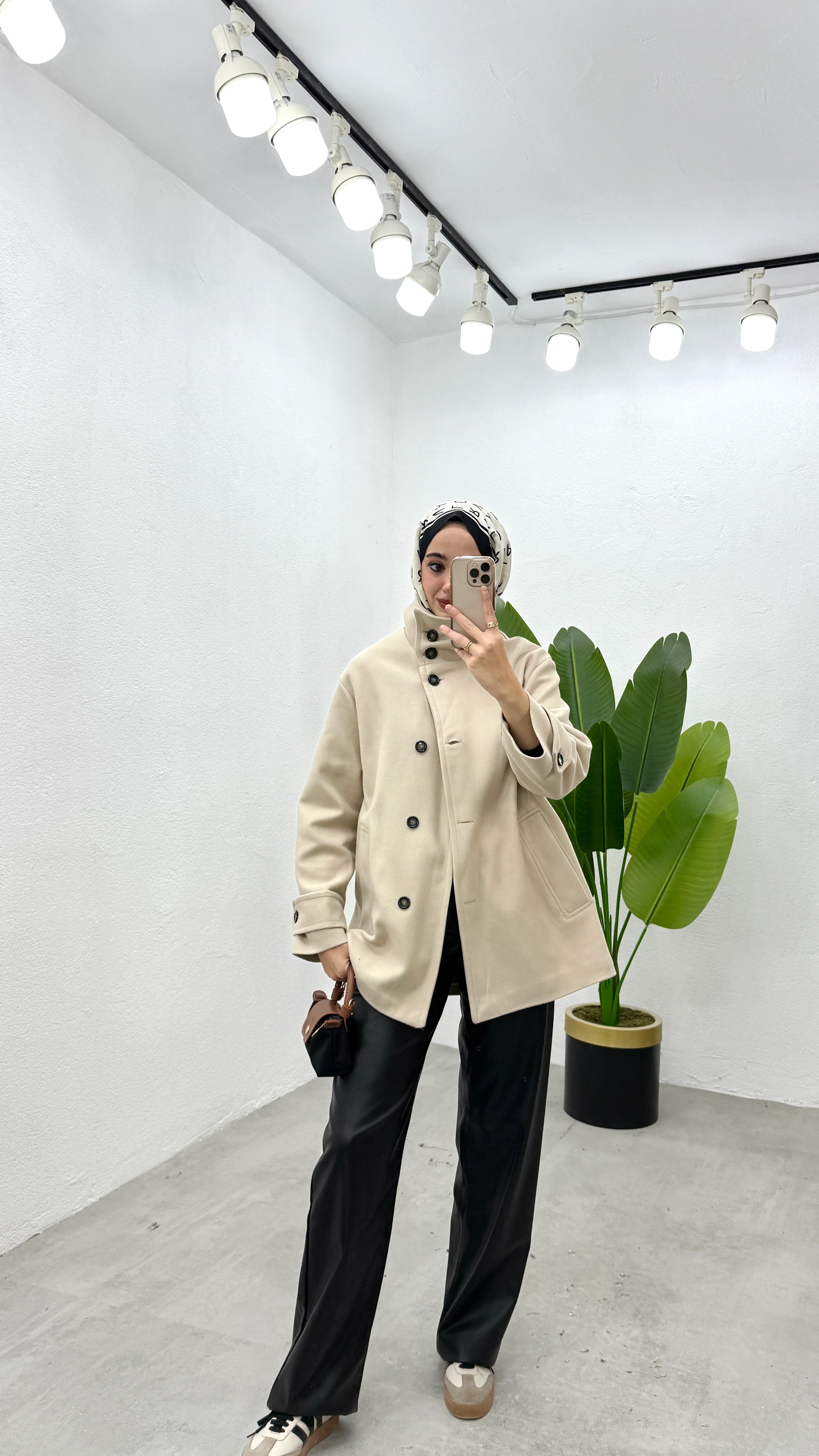 Dik Yaka Kaşe Kaban - Bej