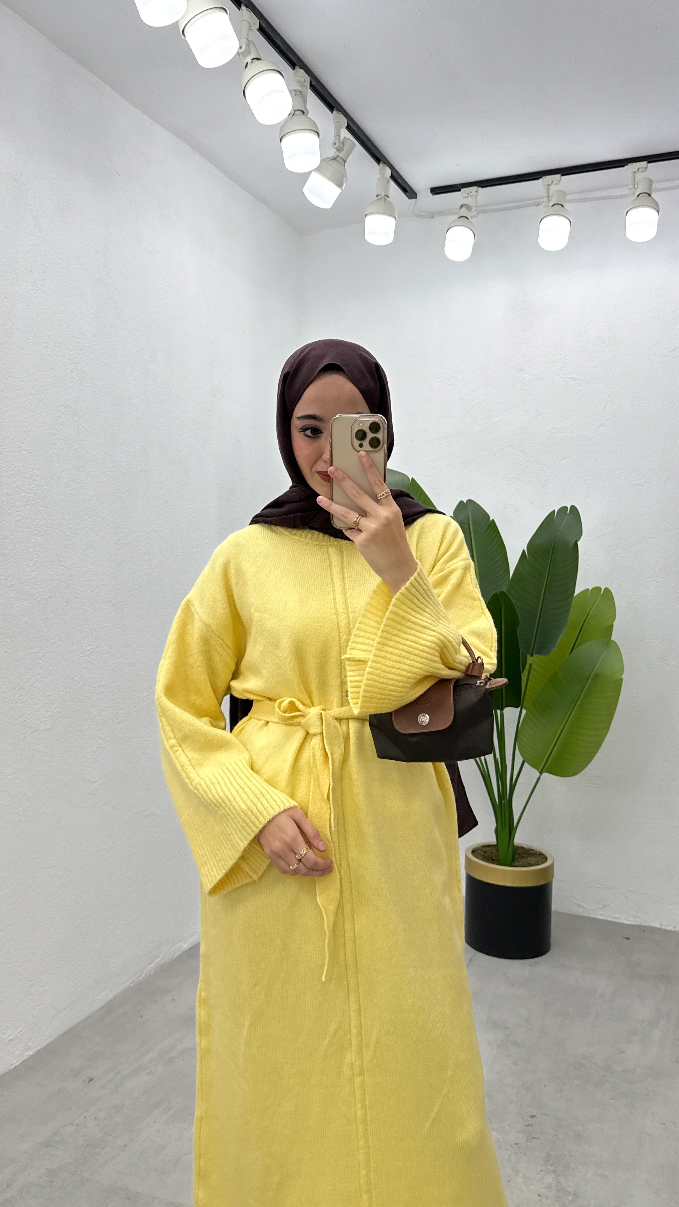 Basic Triko Elbise - Sarı