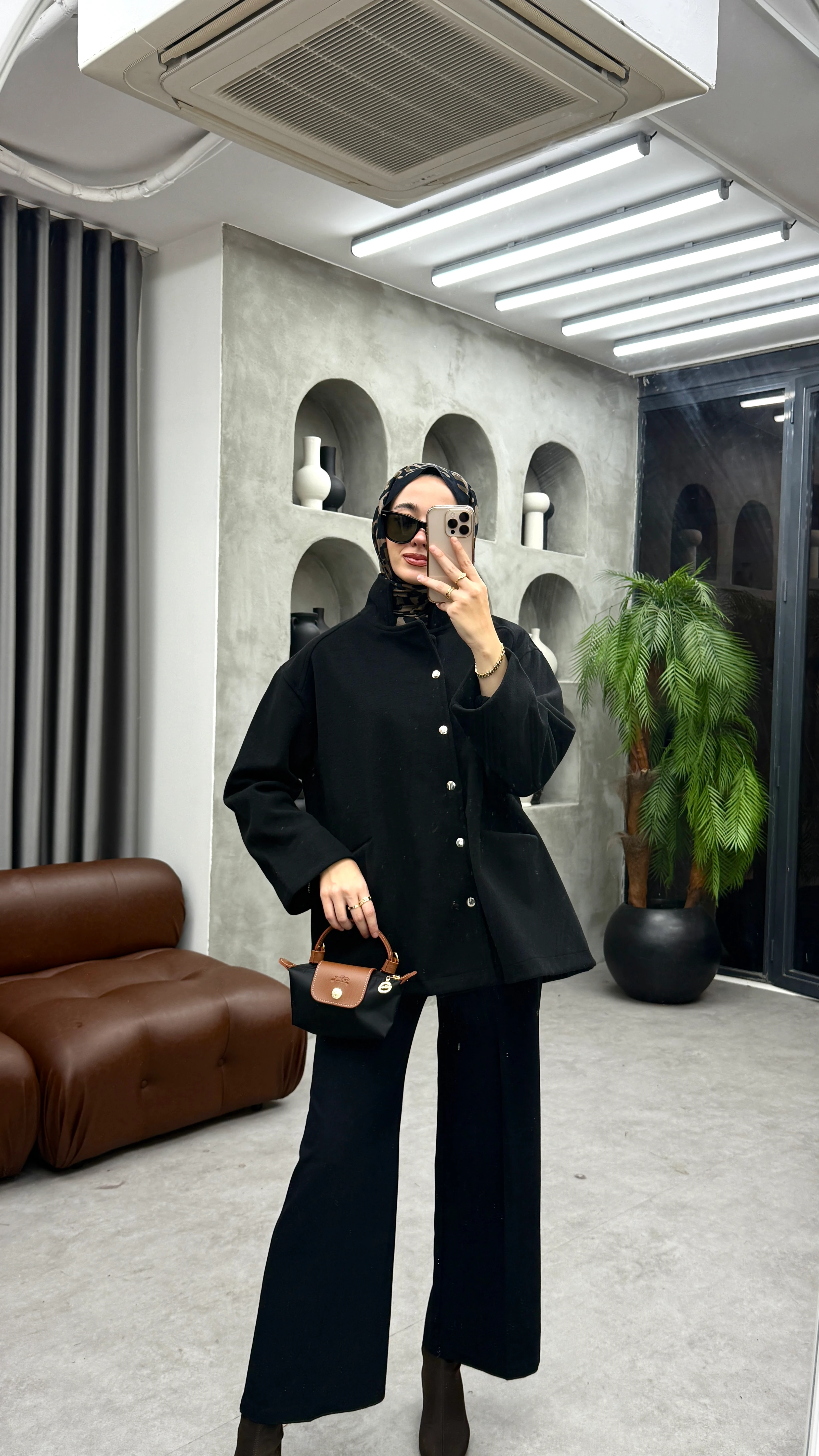 Çıtçıtlı Kaşe Ceket - Siyah