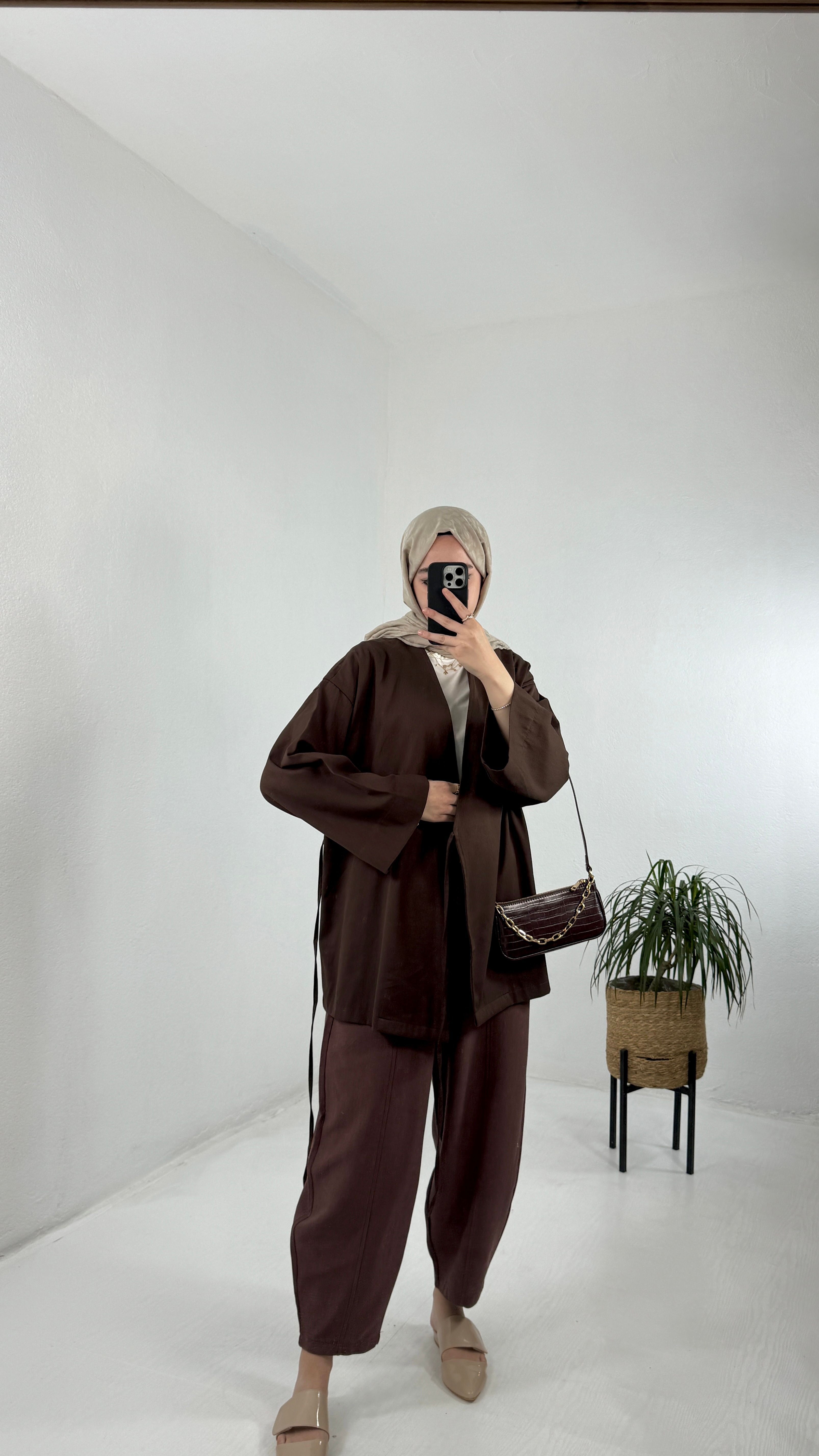 Gabardin Kimono - Kahve