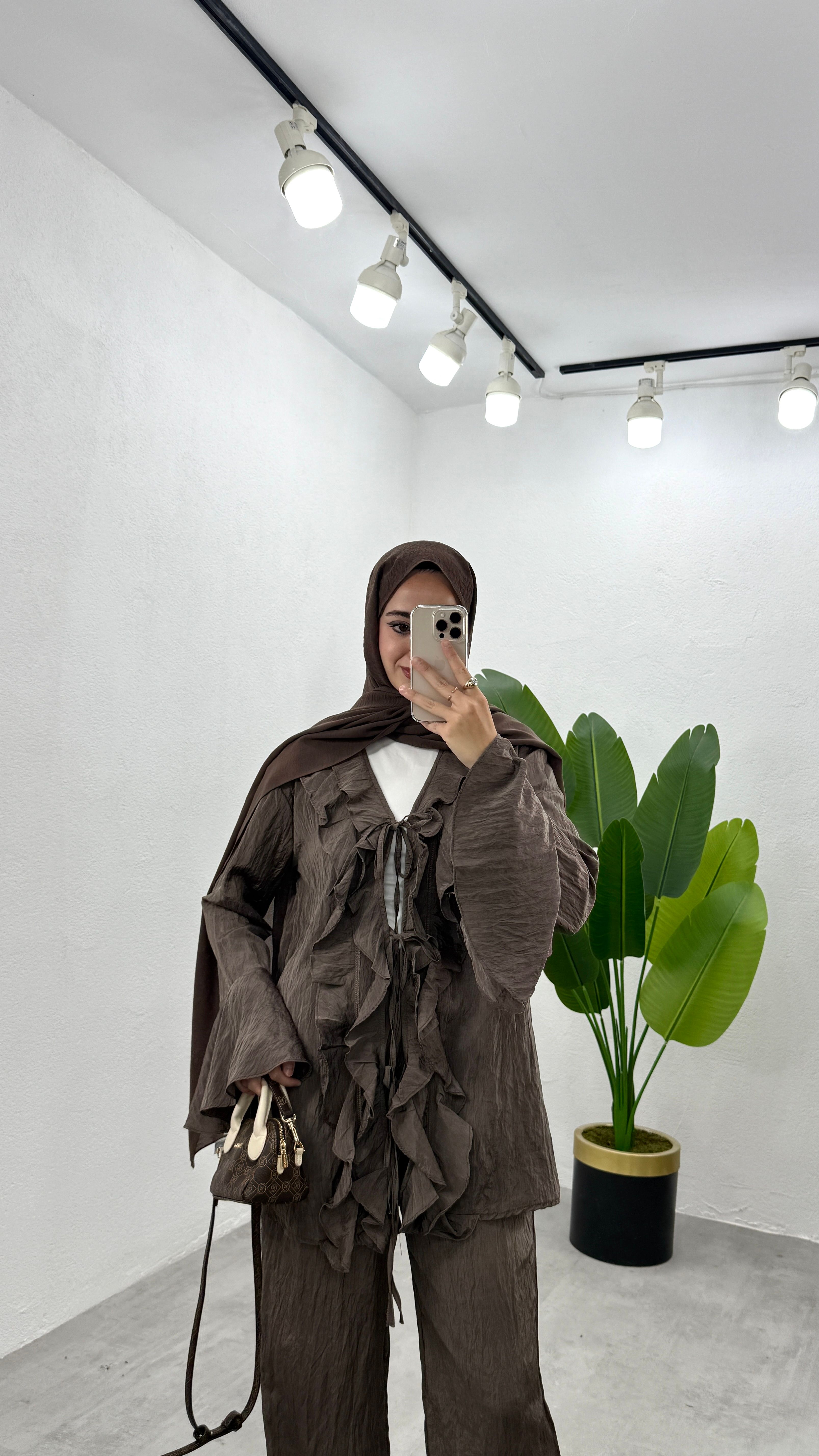 Fırfır Kimono Takım - Kahve
