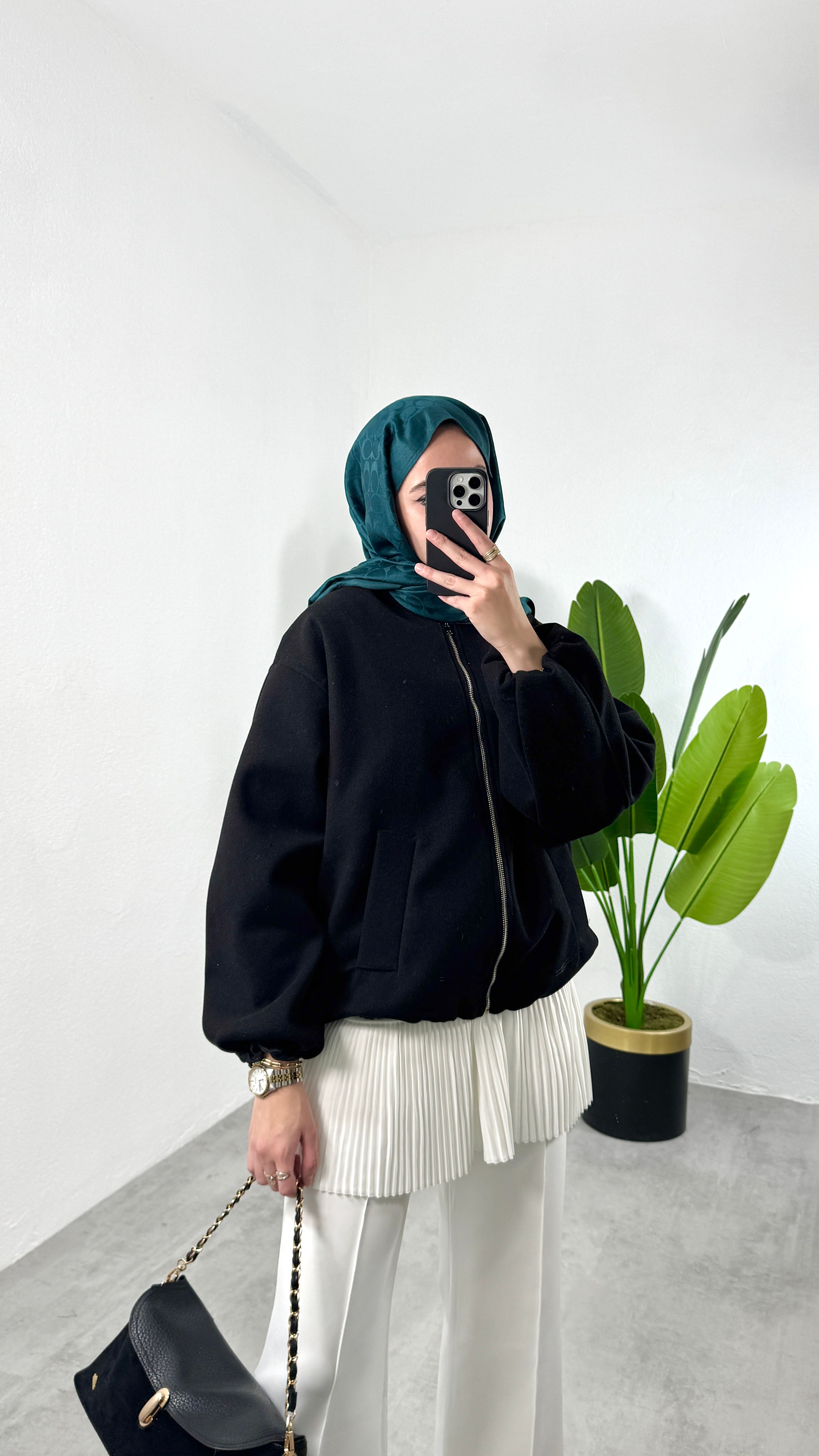 Kaşe Bomber Ceket - Siyah
