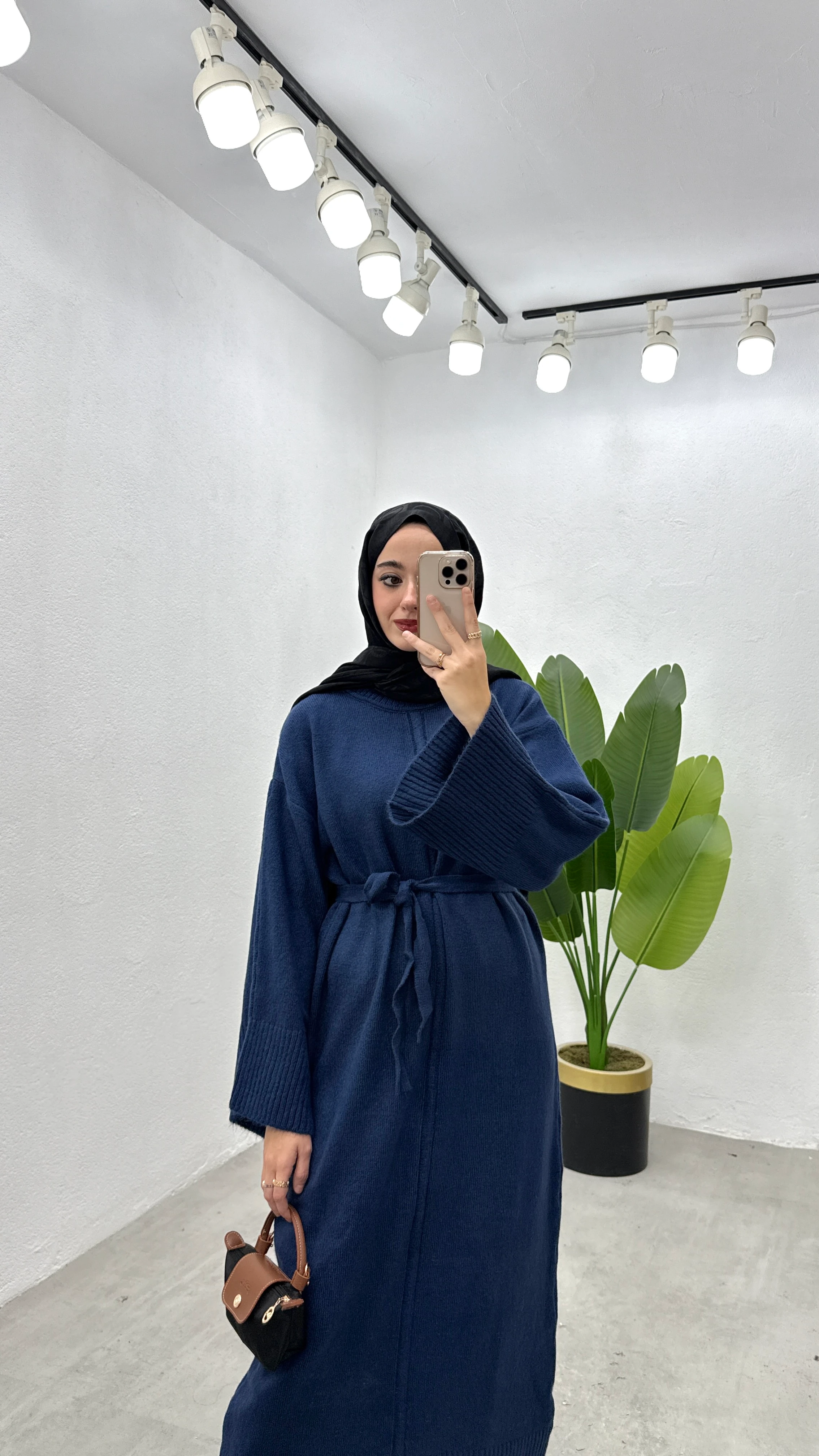 Basic Triko Elbise - Saks Mavisi