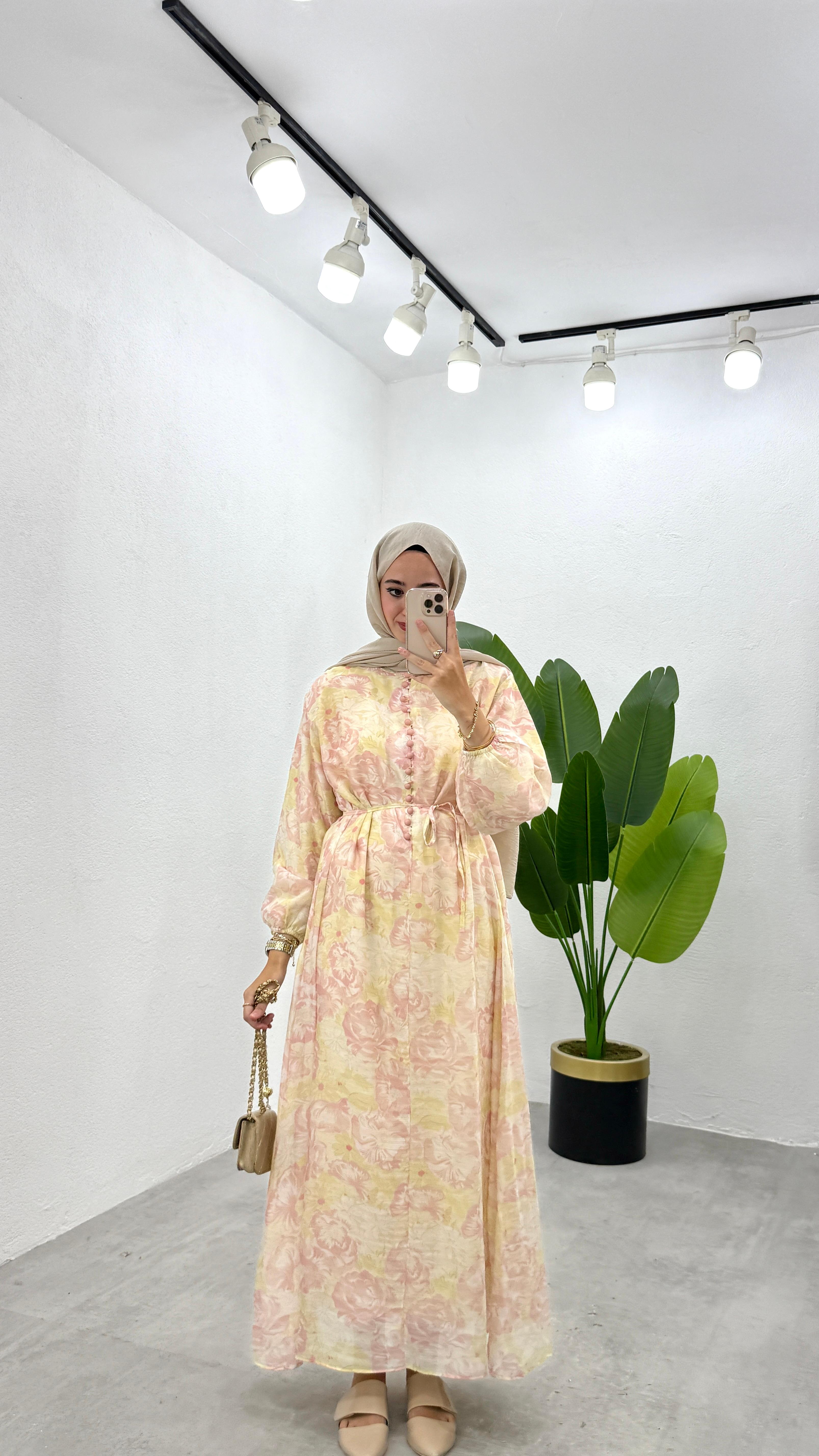 Rüya Astarlı Elbise - Pembe Çiçekli