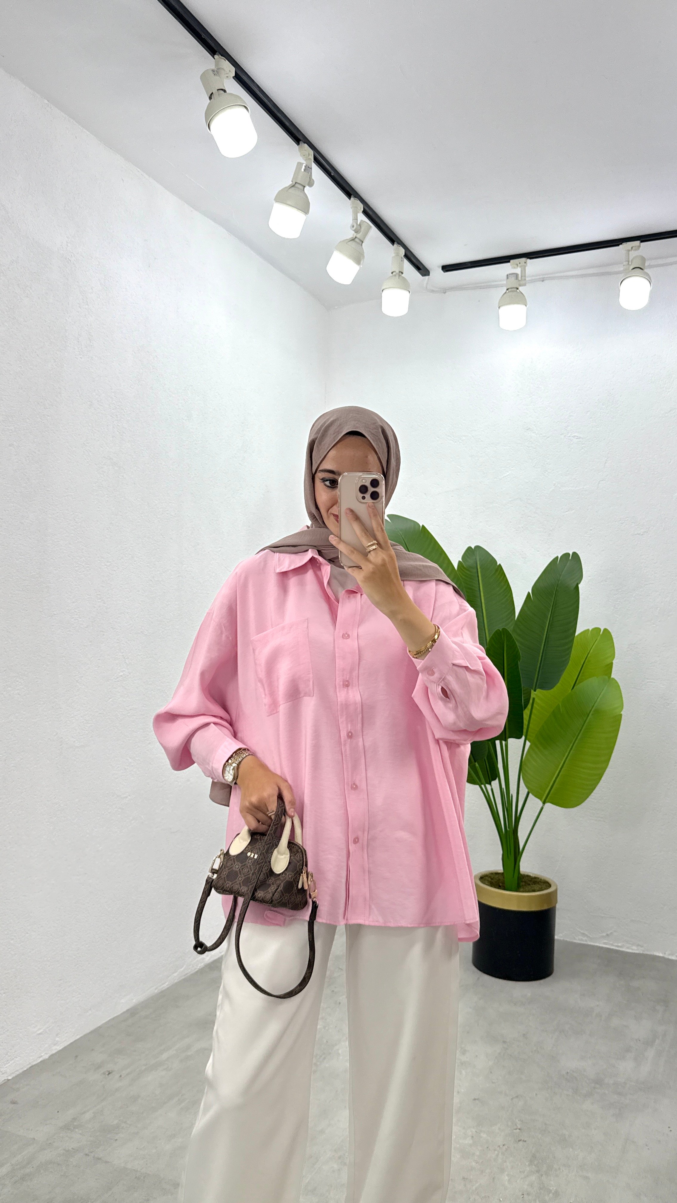 Cepli Oversize Gömlek - Pembe