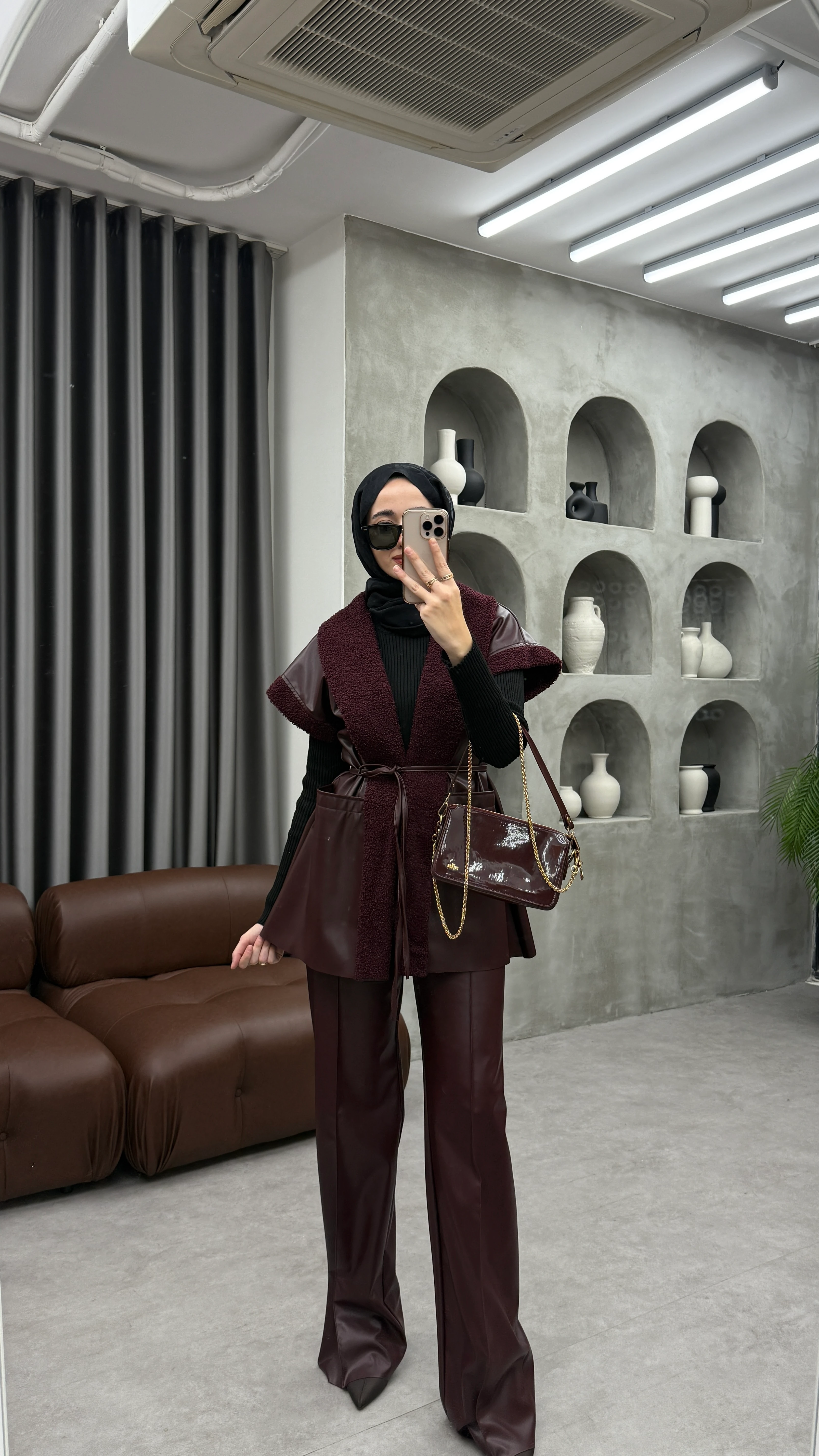 Deri Yelekli Takım - Bordo