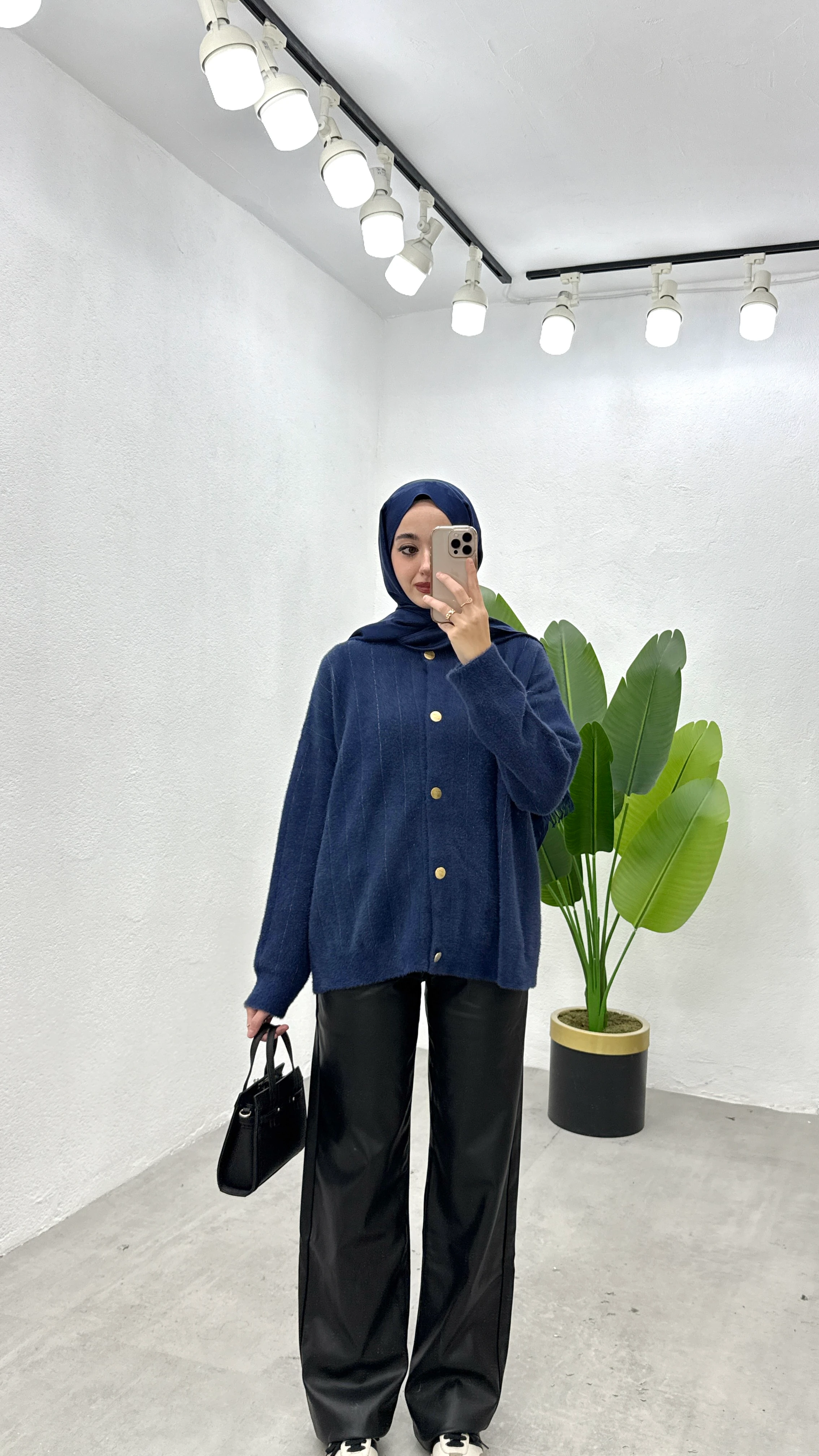 Simli Düğmeli Hırka - Mavi