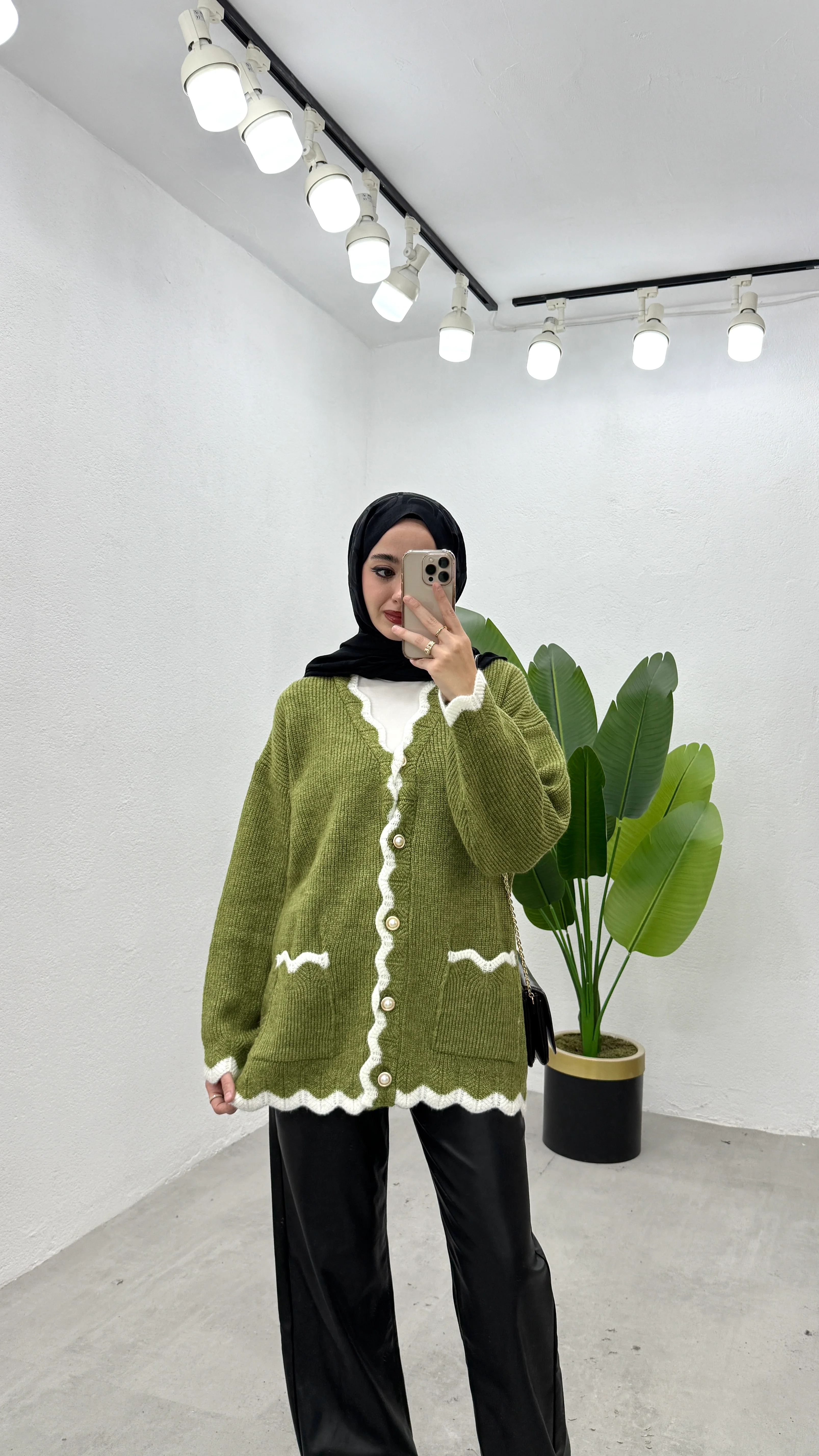 Çift Renk Hırka - Koyu Yeşil