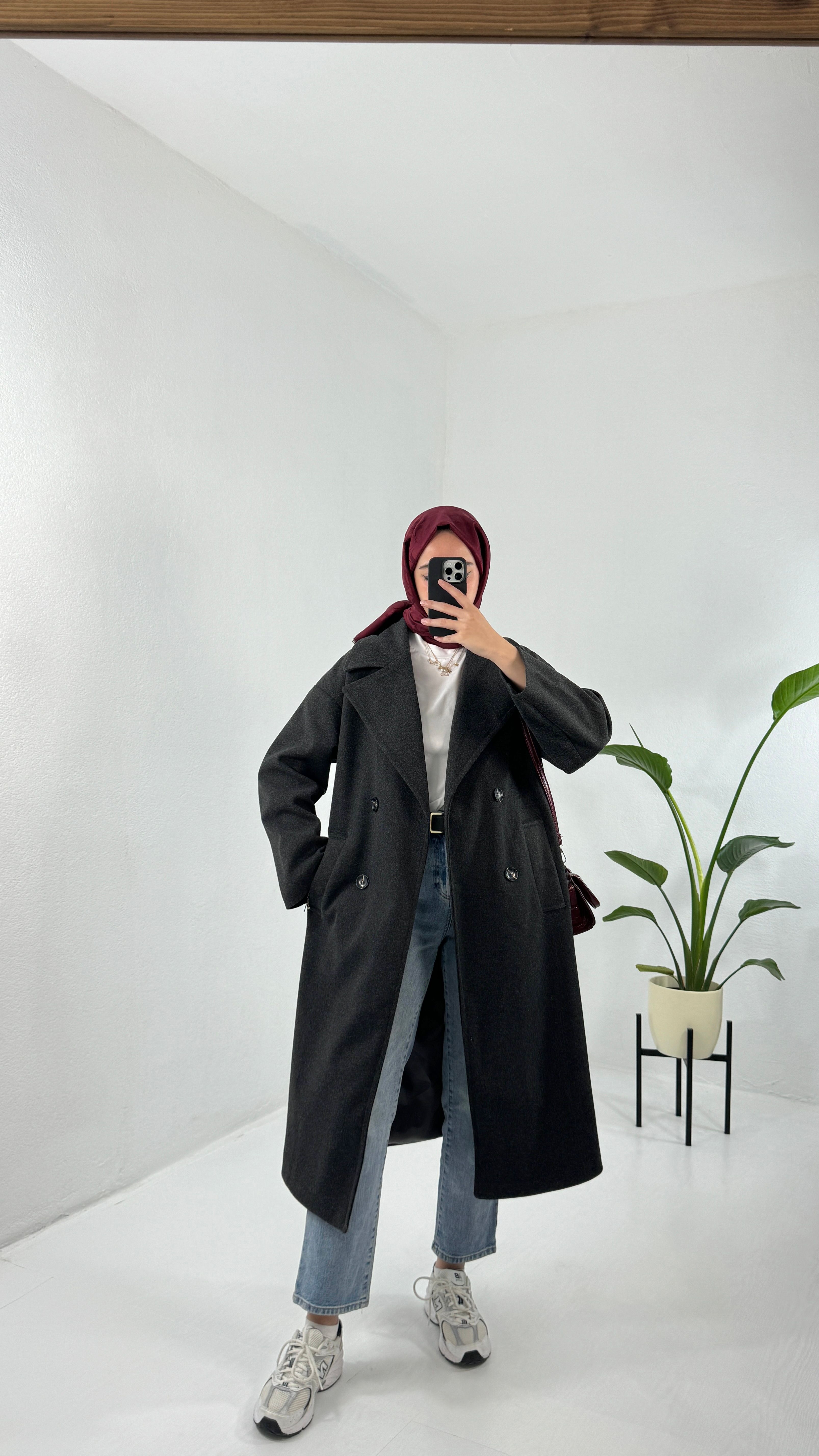 Oversize Astarlı Kaşe Kaban