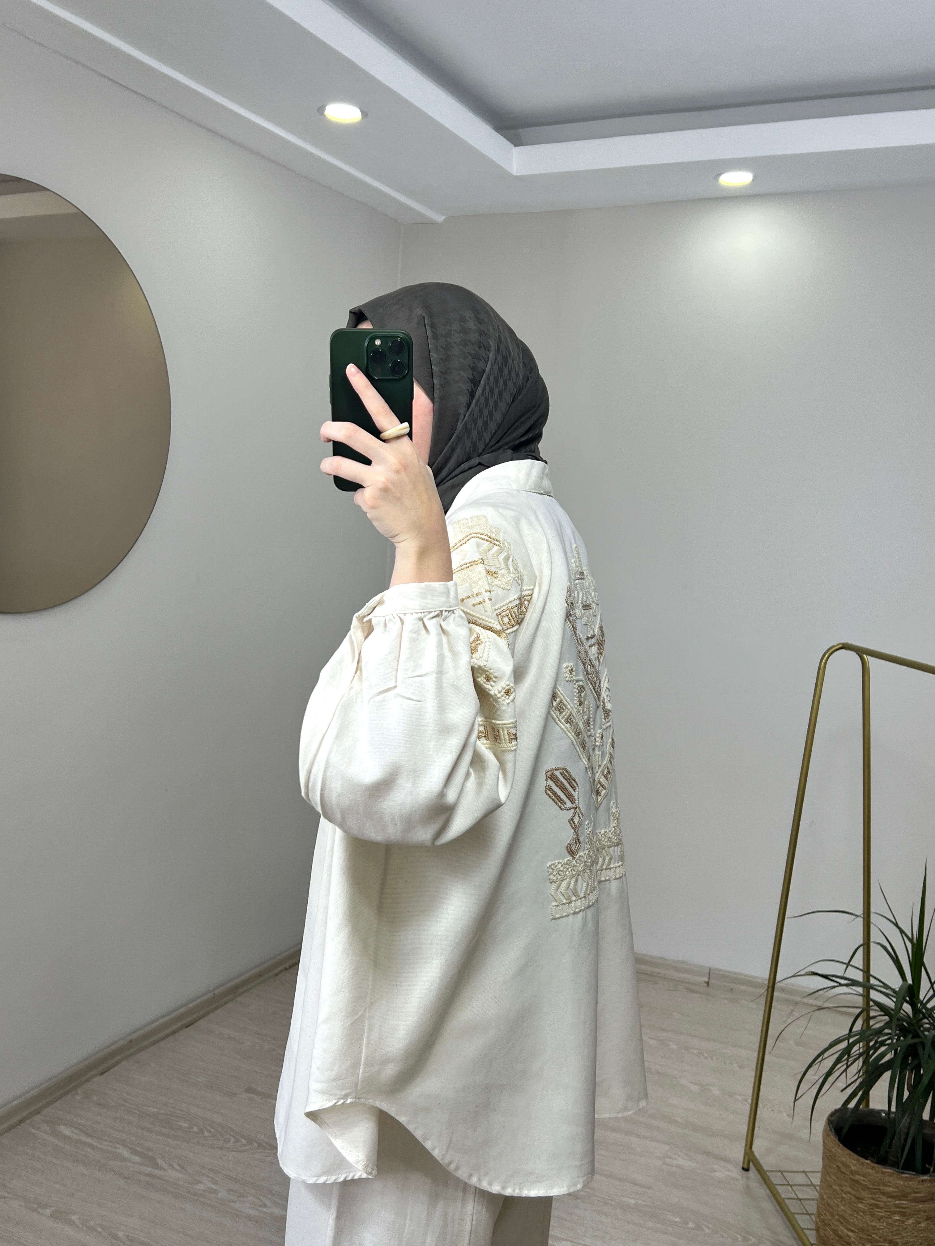 Nakışlı Keten Kimono