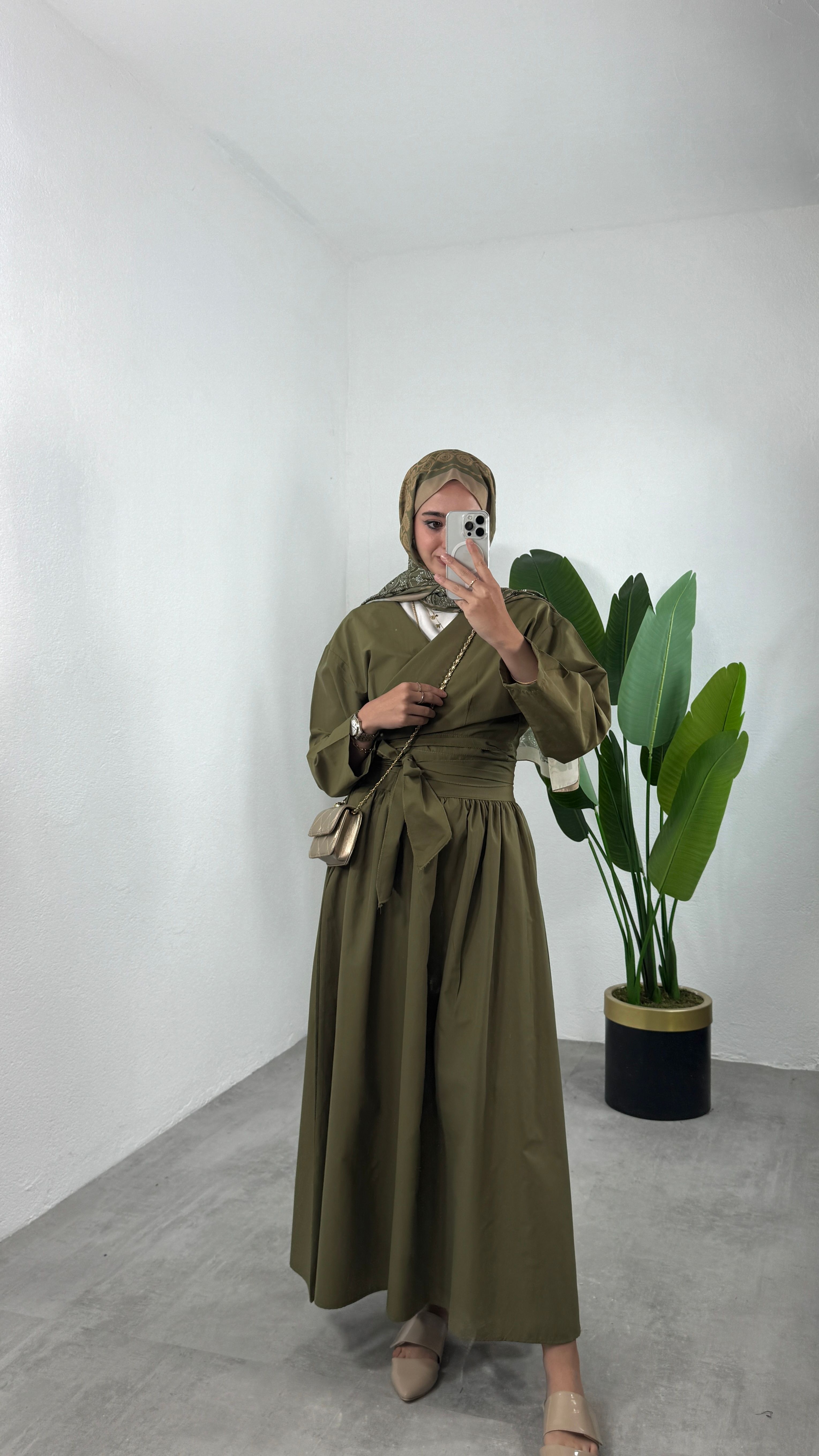 Bağlamalı Kimono Etekli Takım - Yeşil