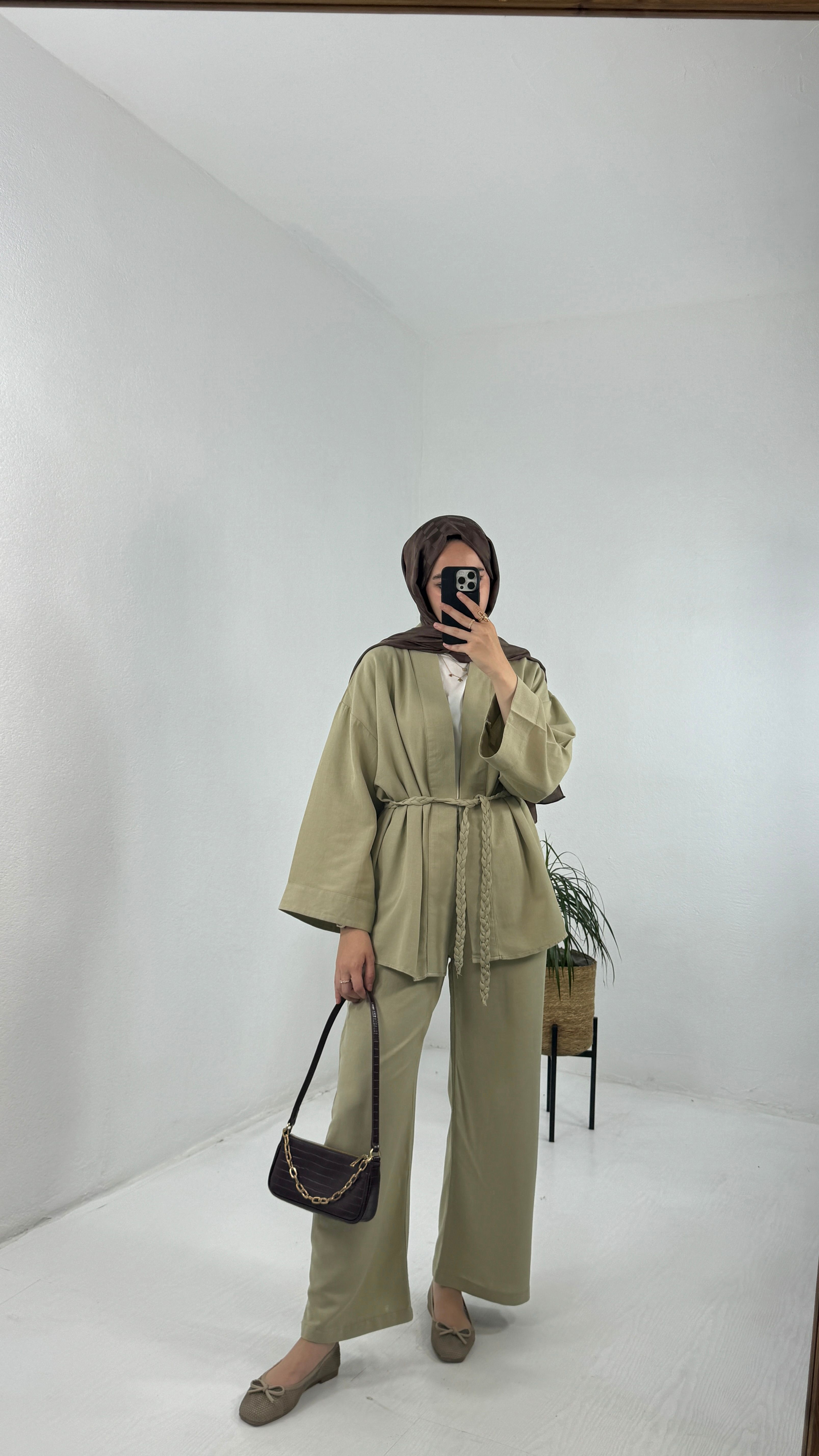 Örgü Kemerli Kimono Takım