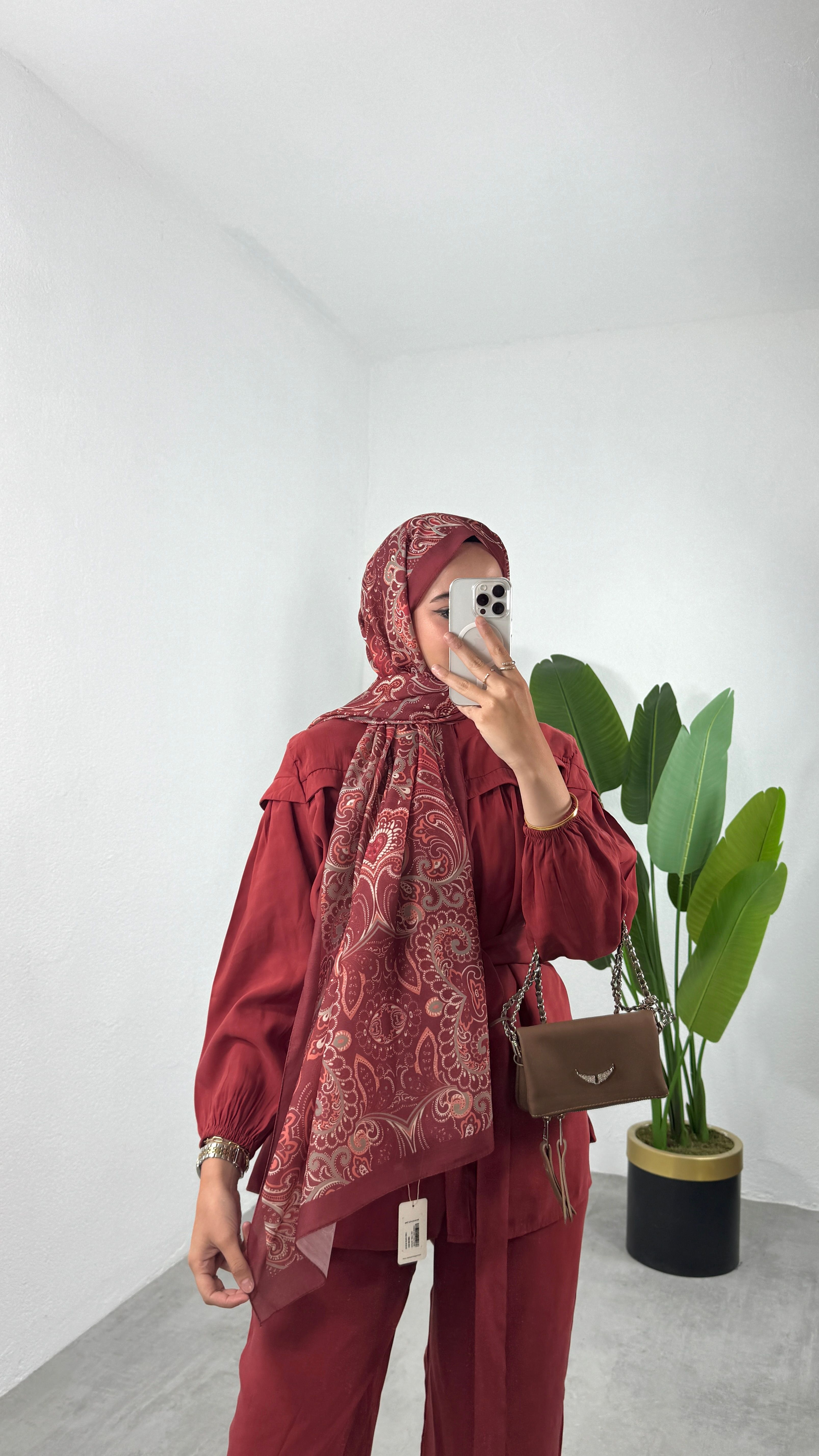 Desenli Şal - BORDO 5001