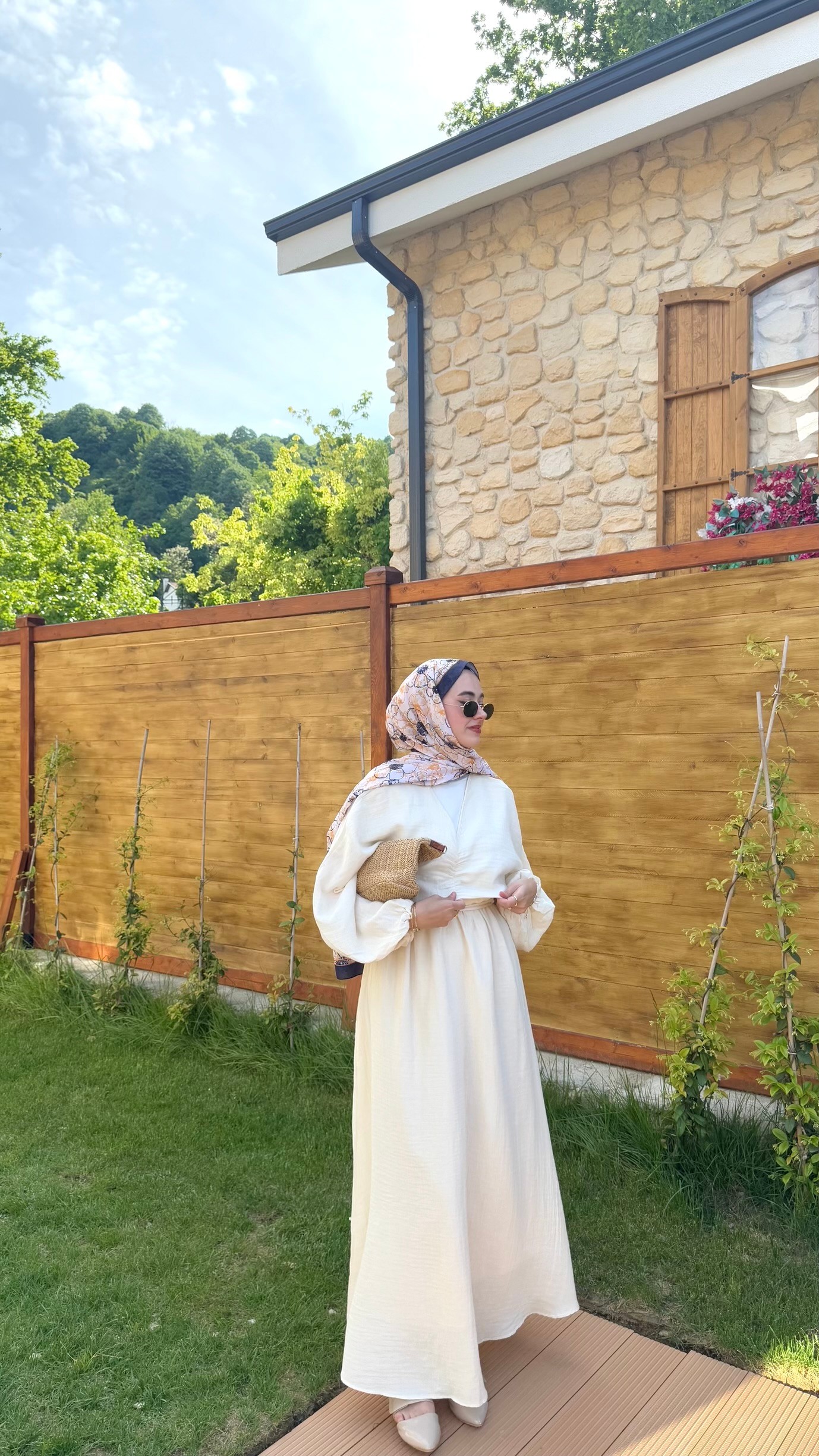 Müslin Oversize Elbise - Krem