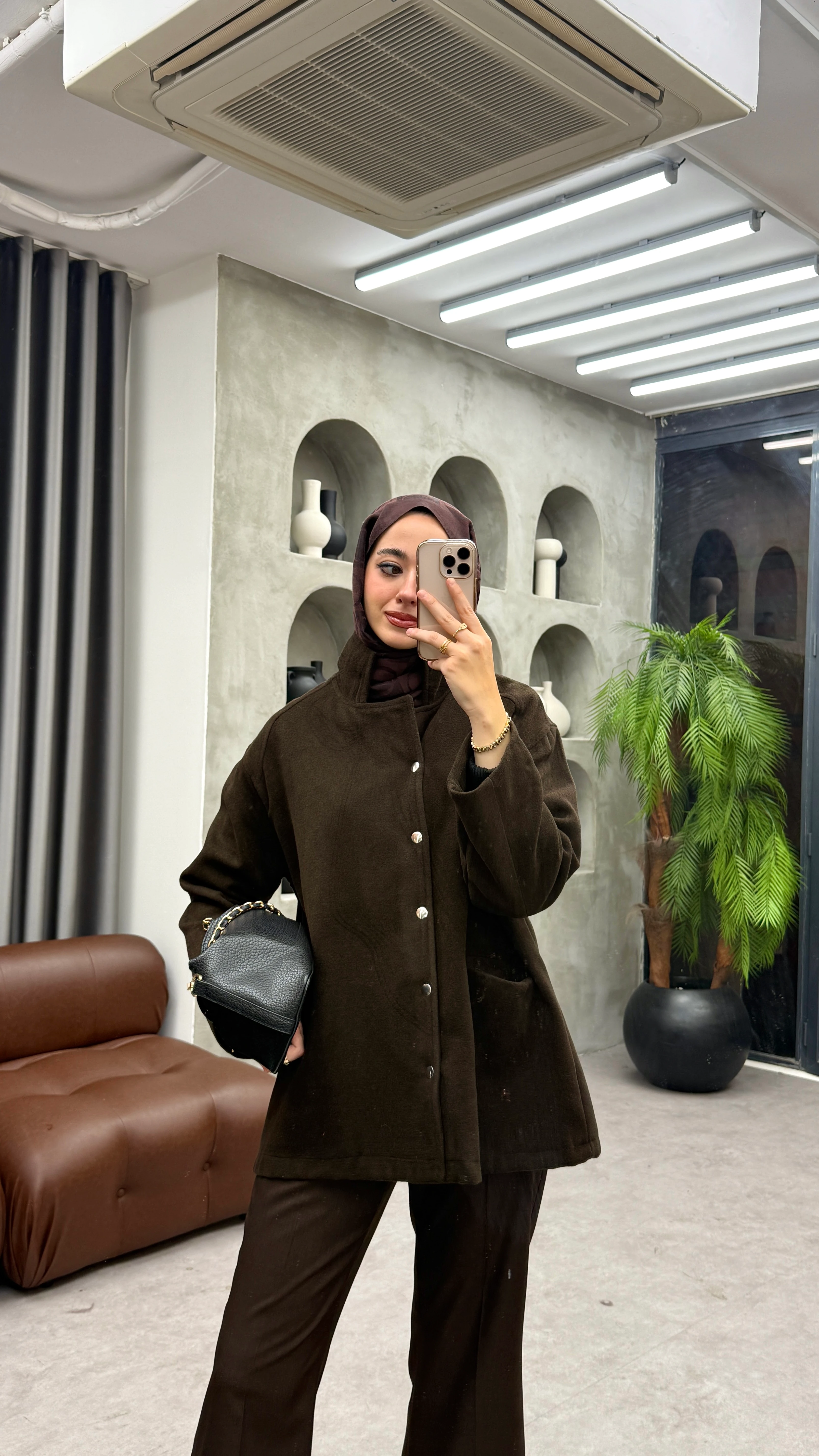 Çıtçıtlı Kaşe Ceket - Kahve