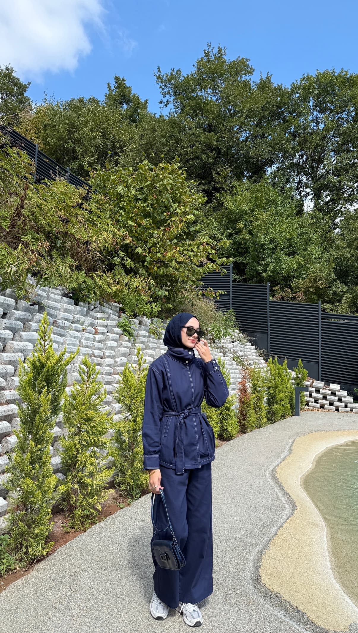 Kontrast Dikişli Gabardin Takım  - Lacivert