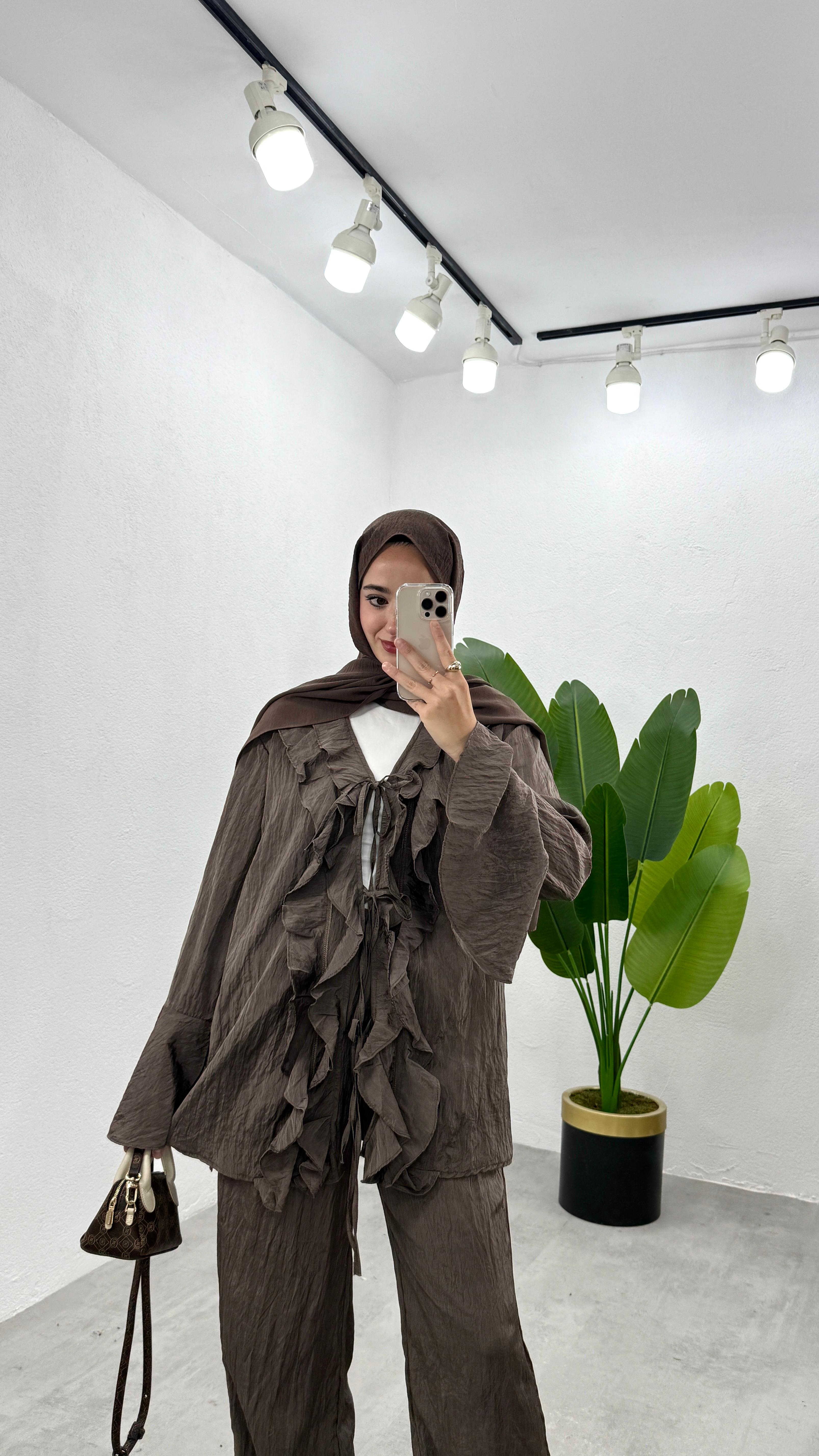 Fırfır Kimono Takım - Kahve