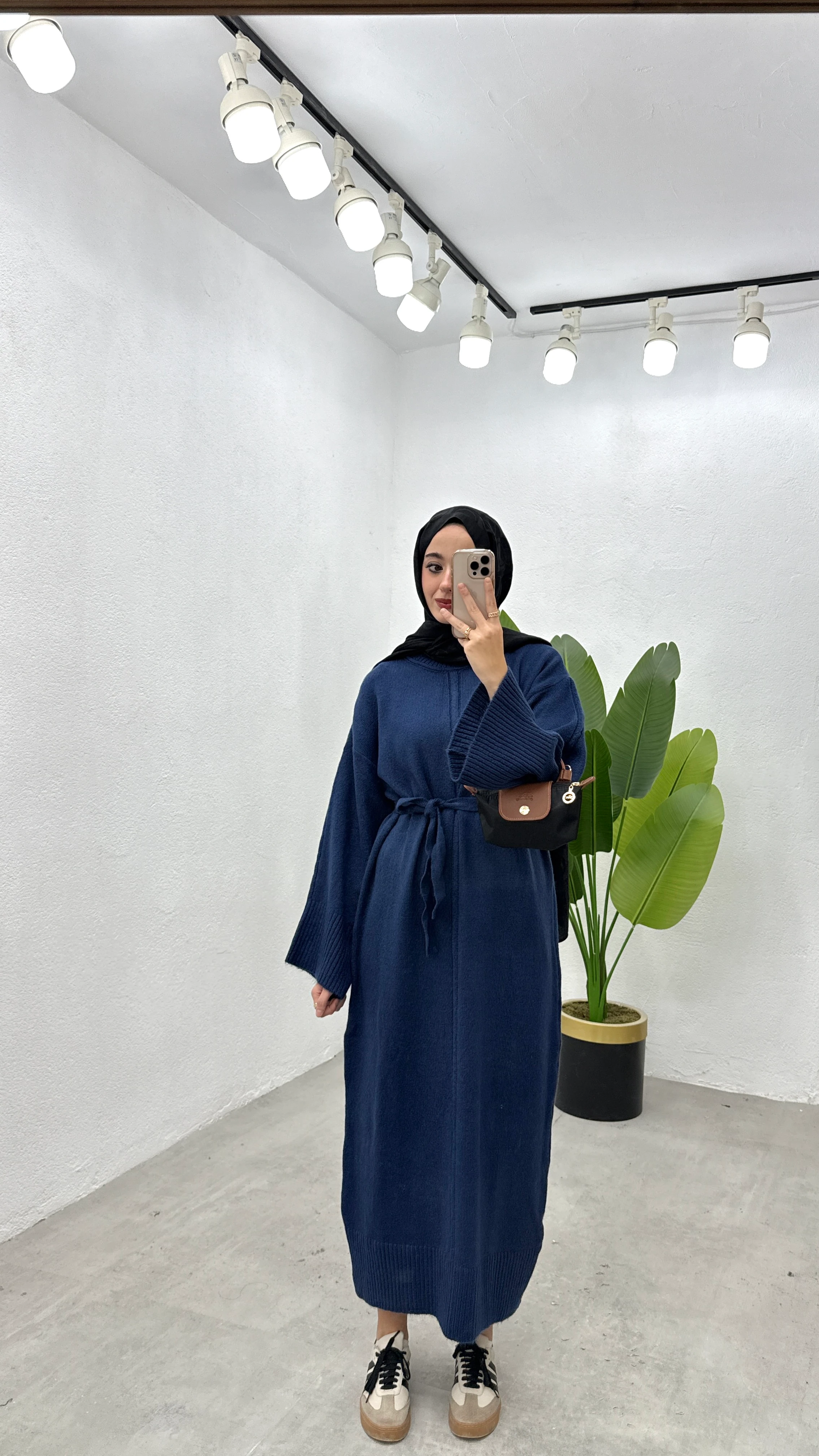 Basic Triko Elbise - Saks Mavisi