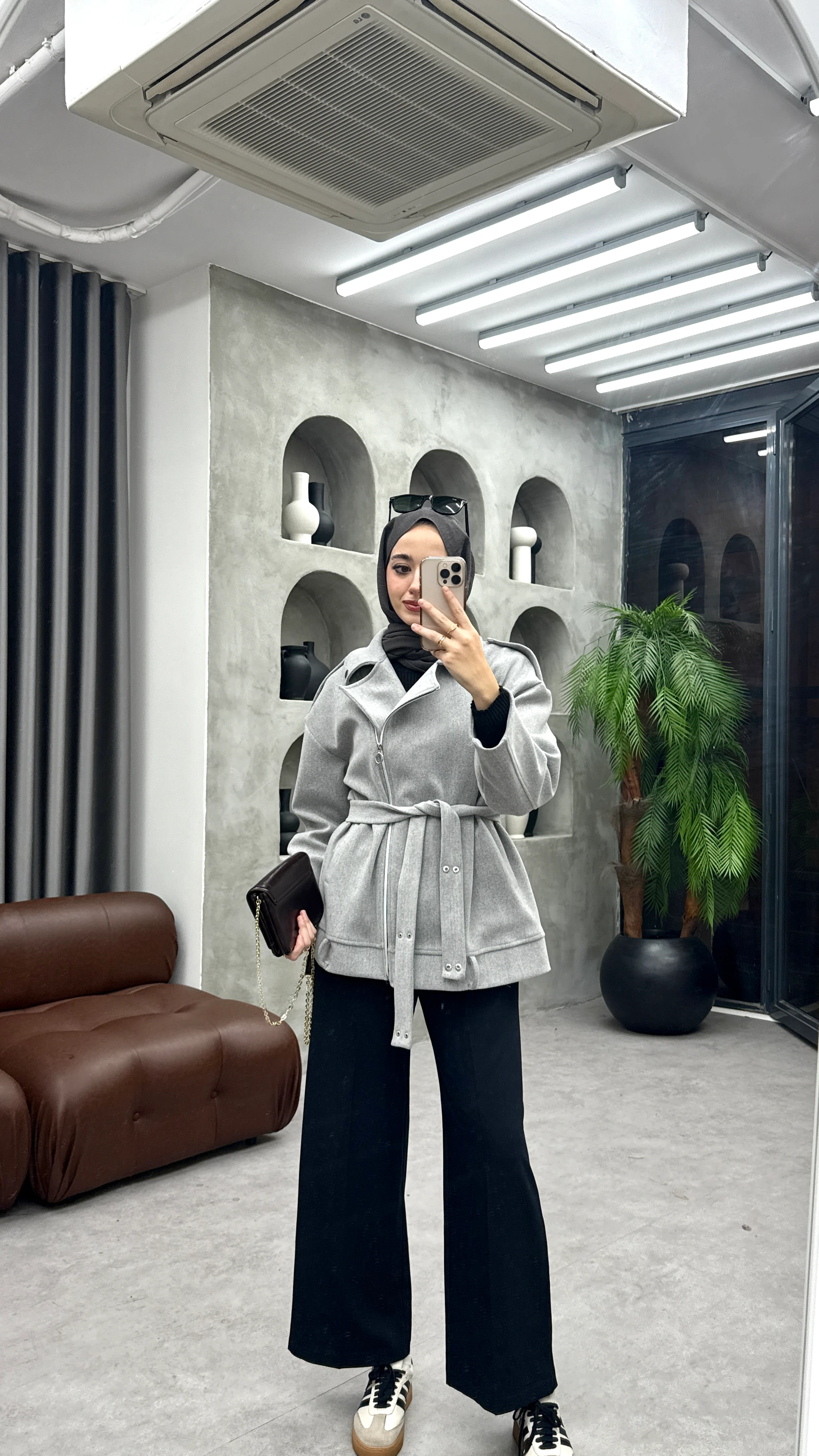 Fermuarlı Kaşe Ceket - Gri