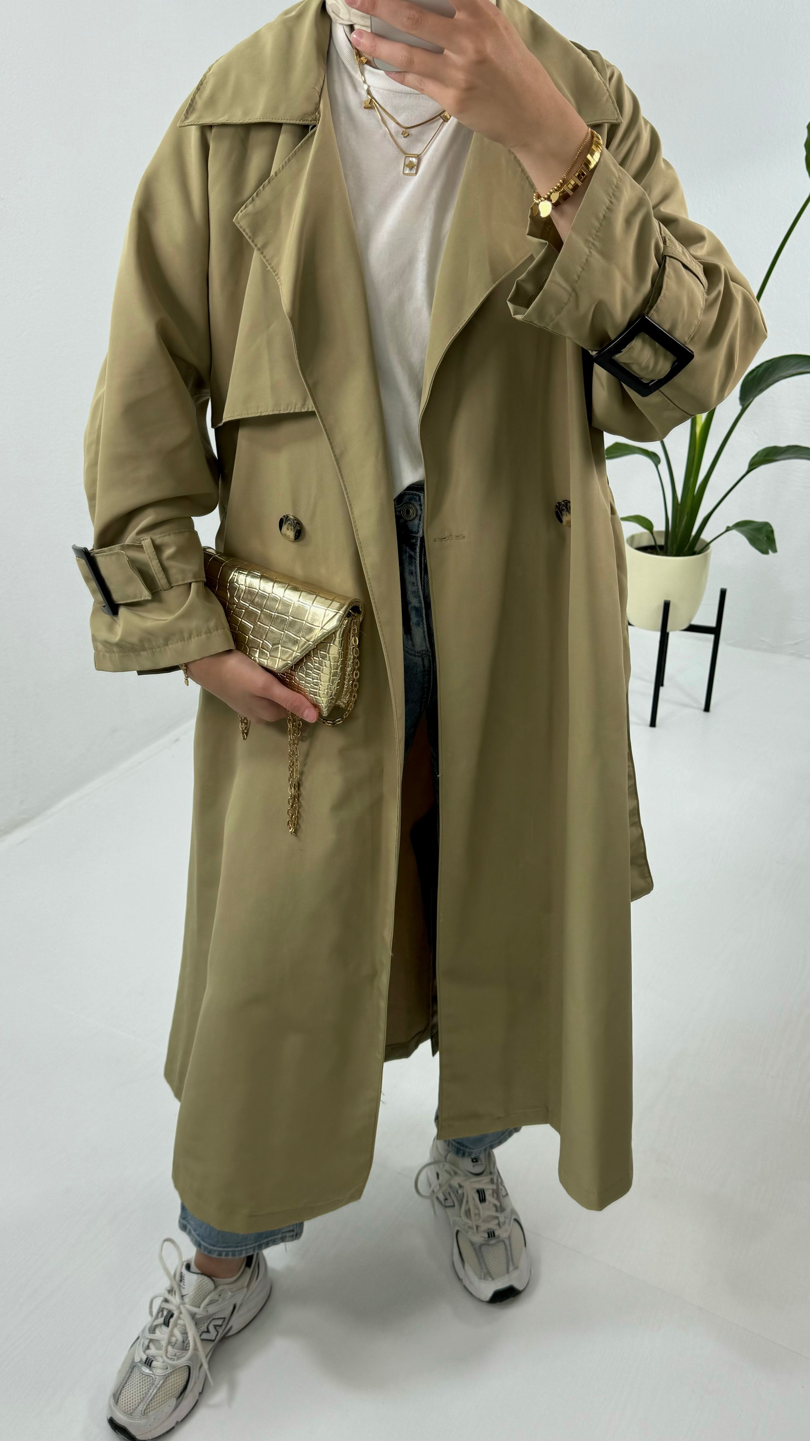 Oversize Trençkot - Yağ Yeşili