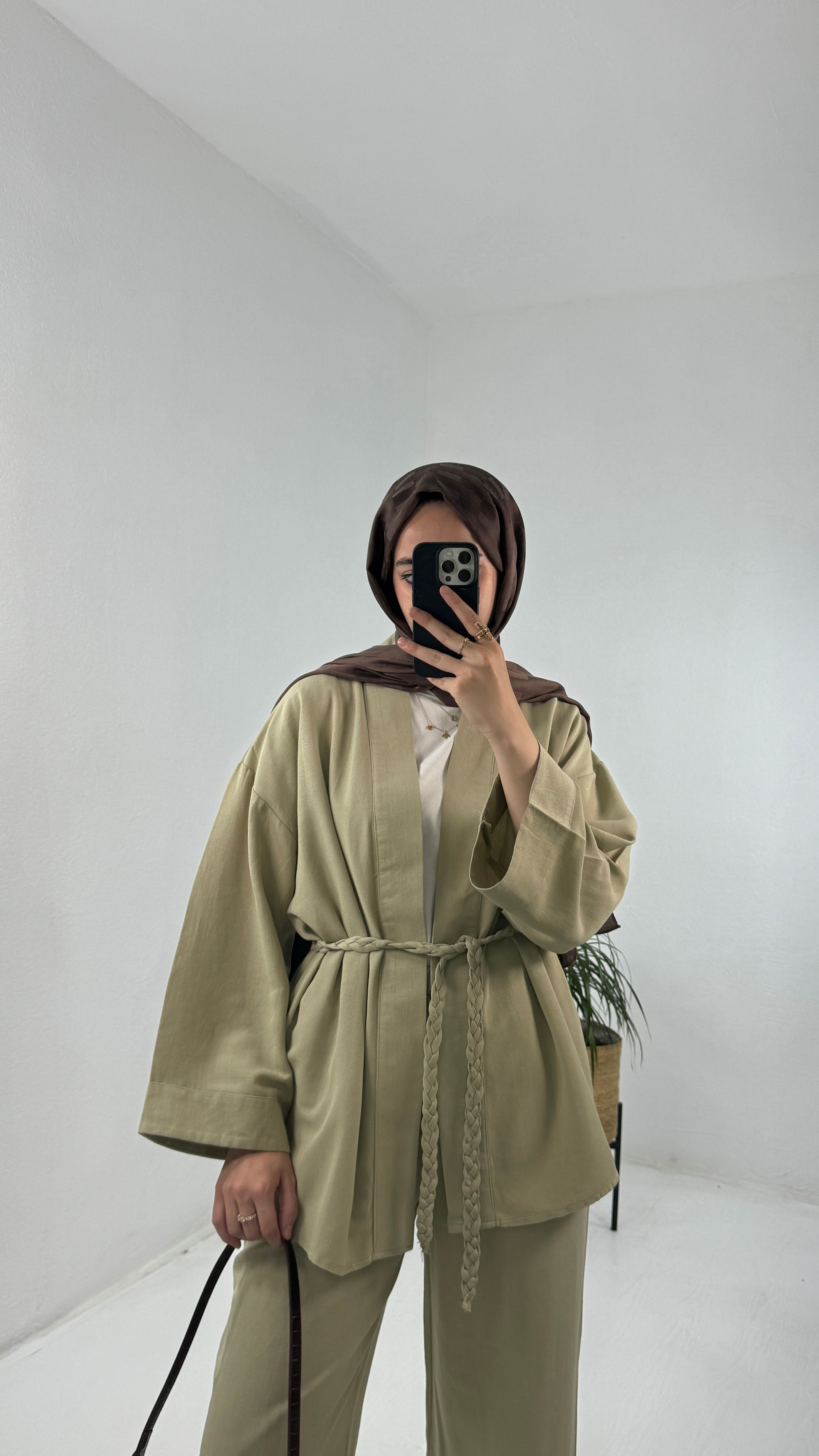 Örgü Kemerli Kimono Takım