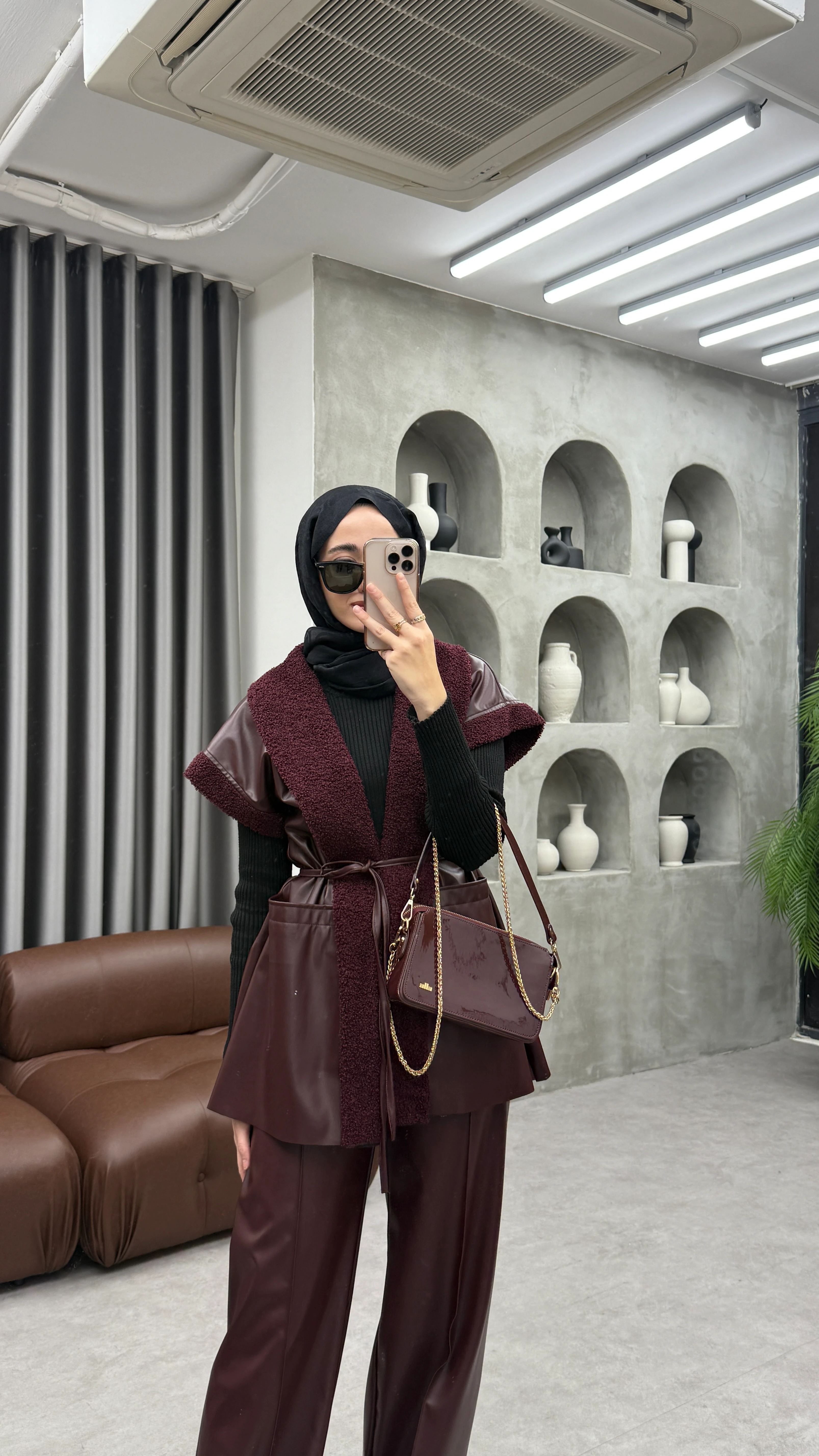 Deri Yelekli Takım - Bordo