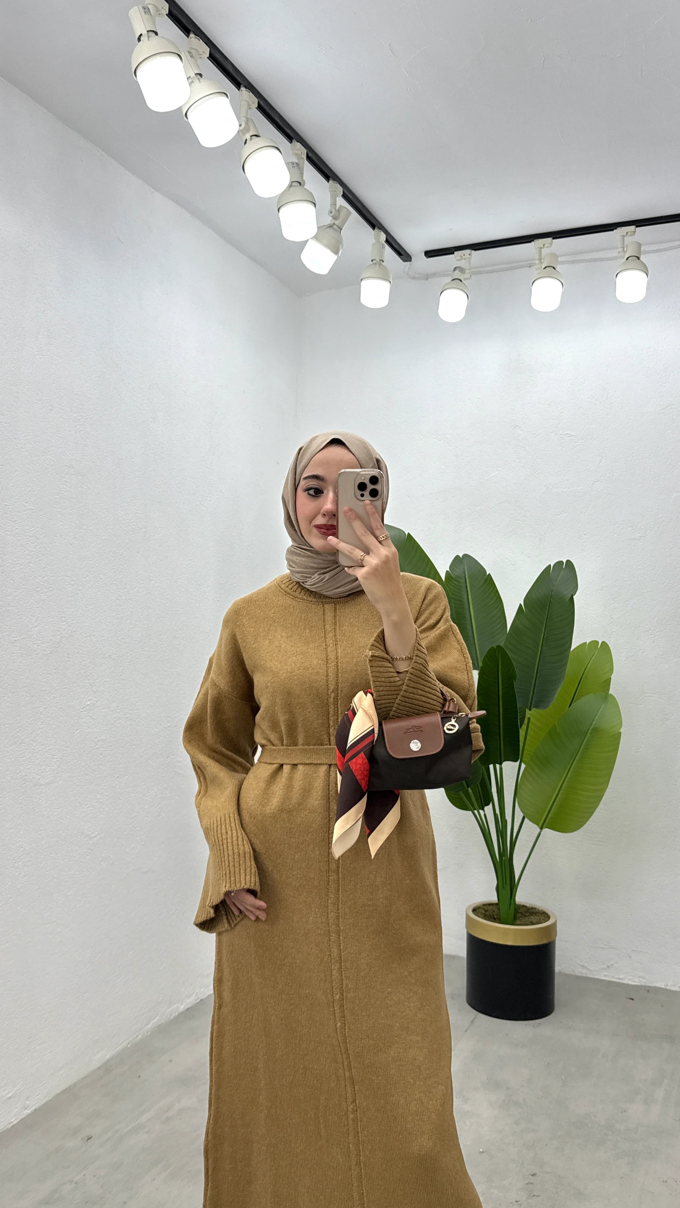 Basic Triko Elbise - Camel