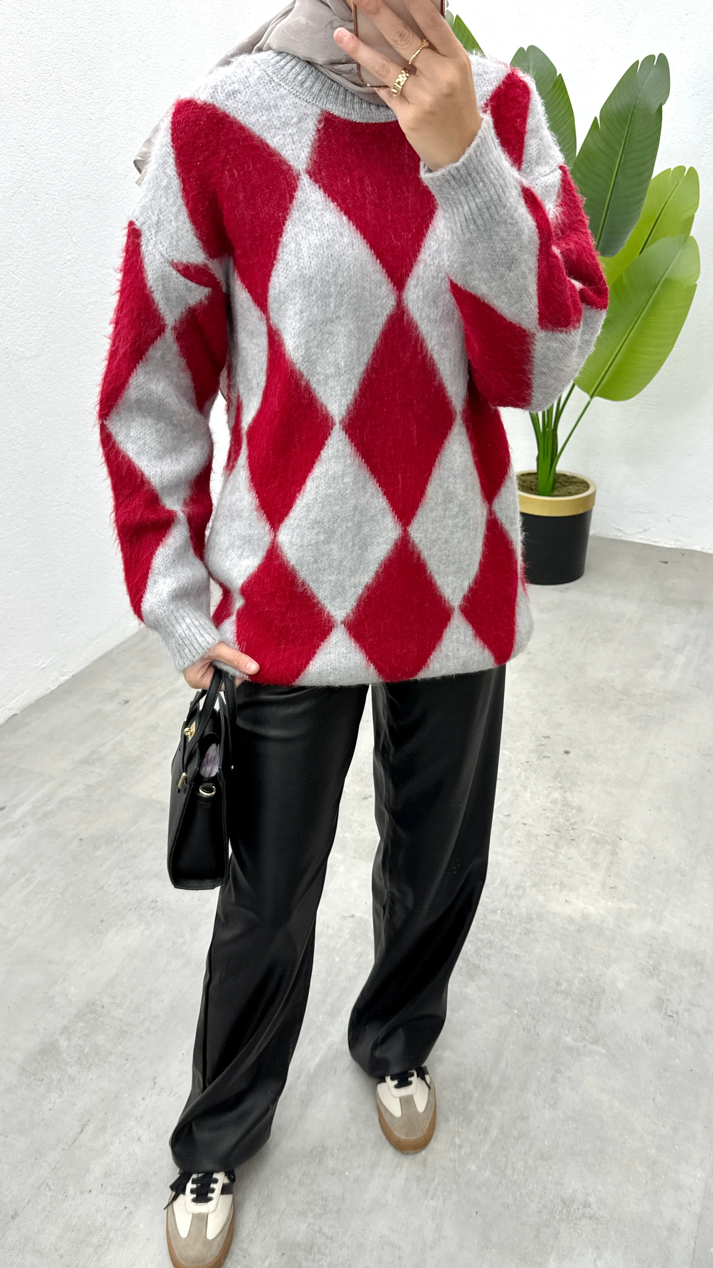 Baklava Desen Kazak - Kırmızı