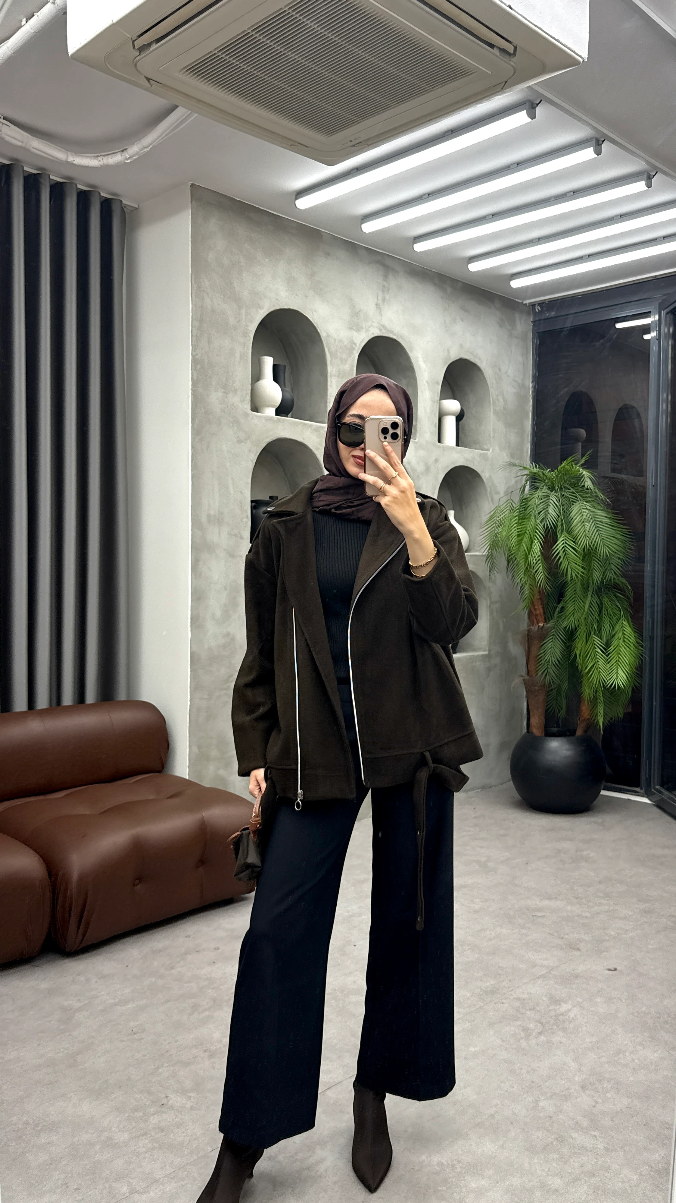 Fermuarlı Kaşe Ceket - Kahve