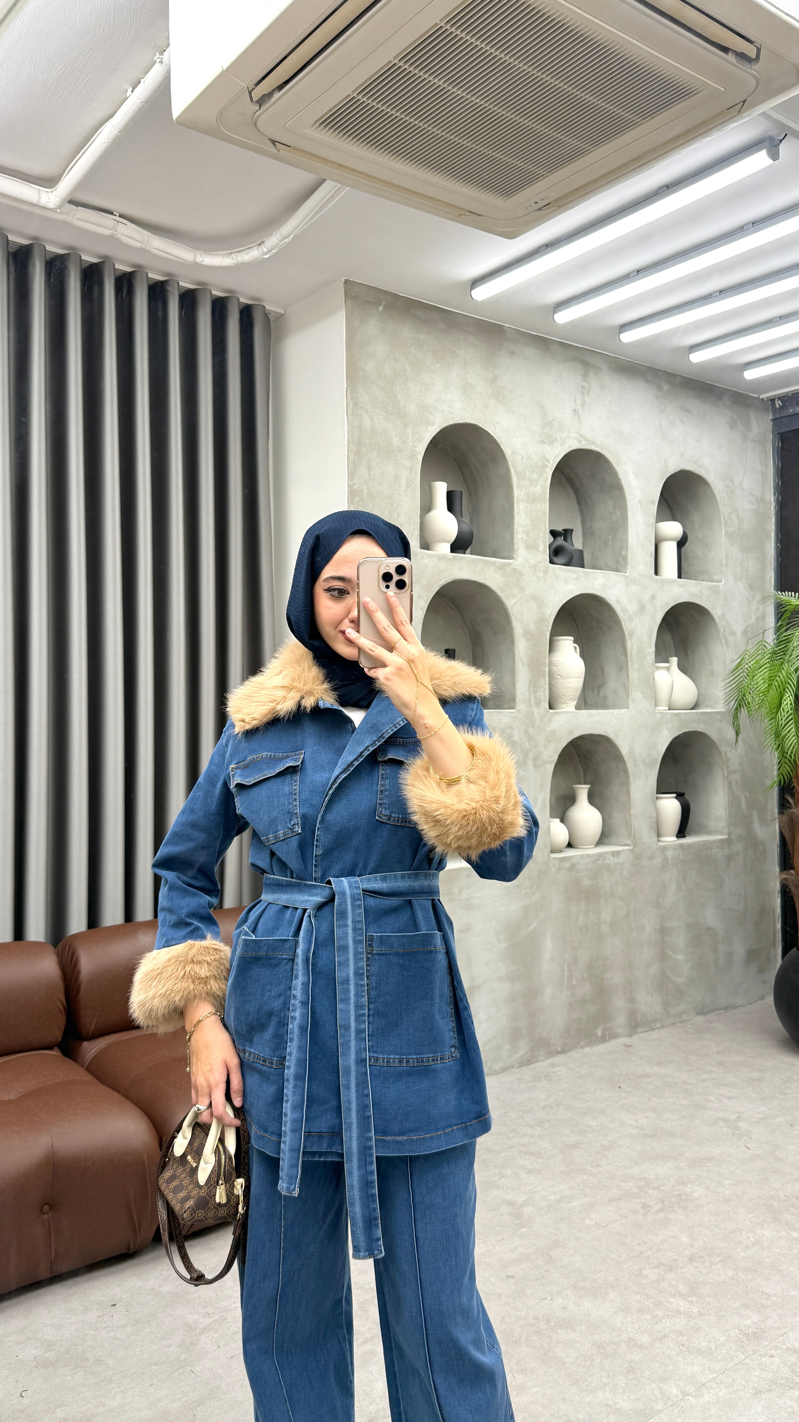 Kürklü Denim Takım