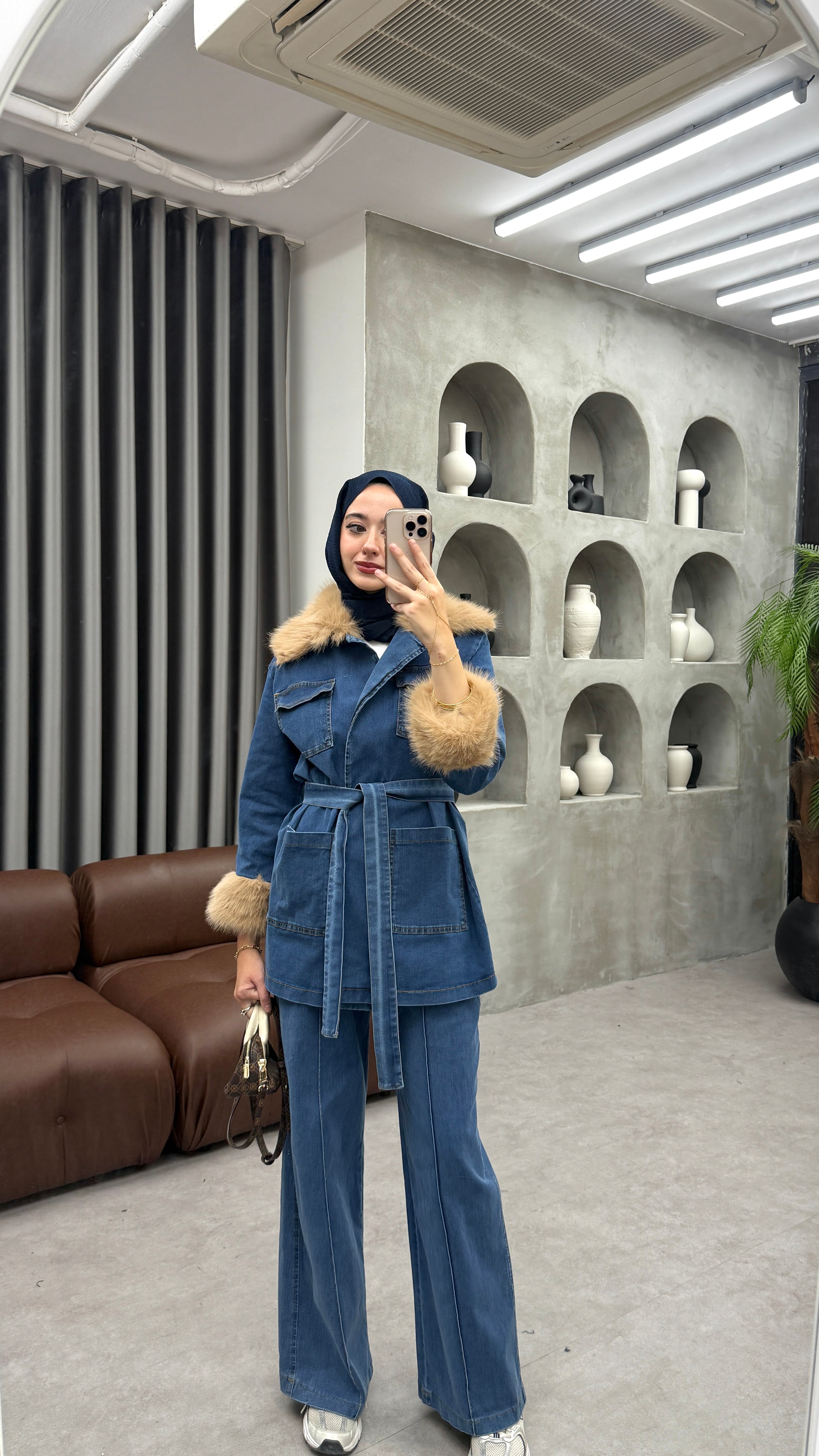 Kürklü Denim Takım