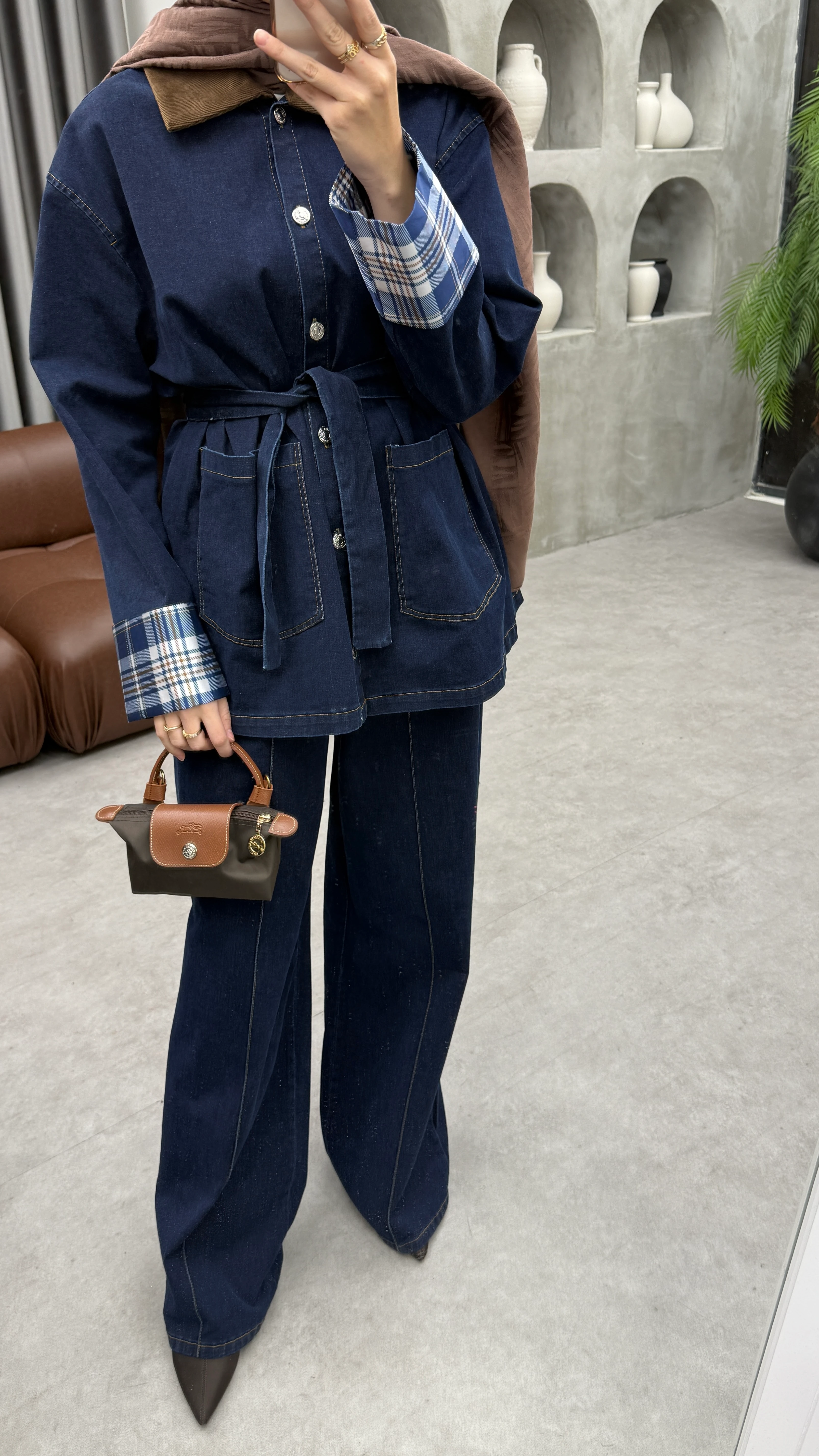 Ekoseli Kot Takım - Koyu Kot