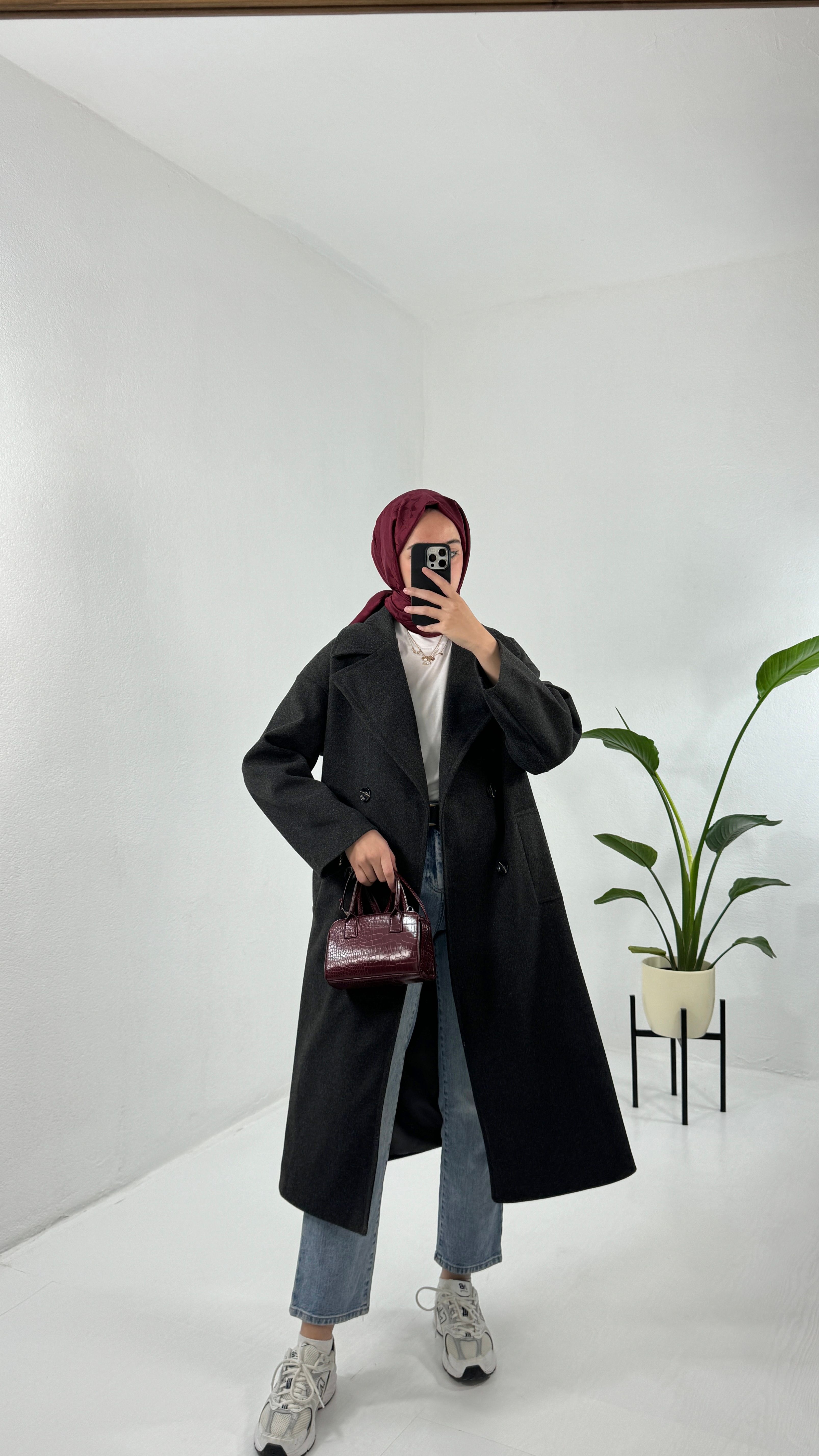Oversize Astarlı Kaşe Kaban