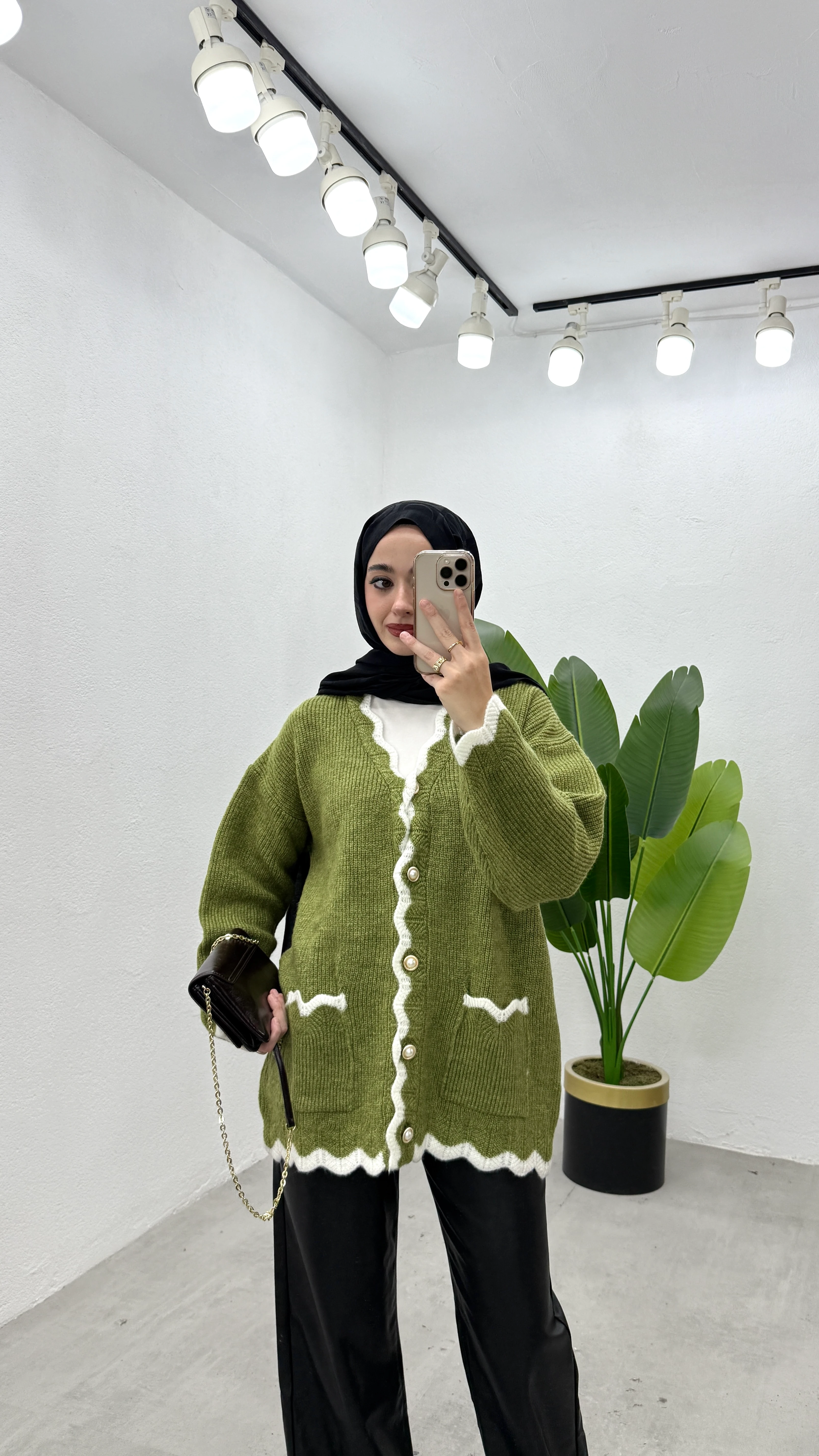 Çift Renk Hırka - Koyu Yeşil