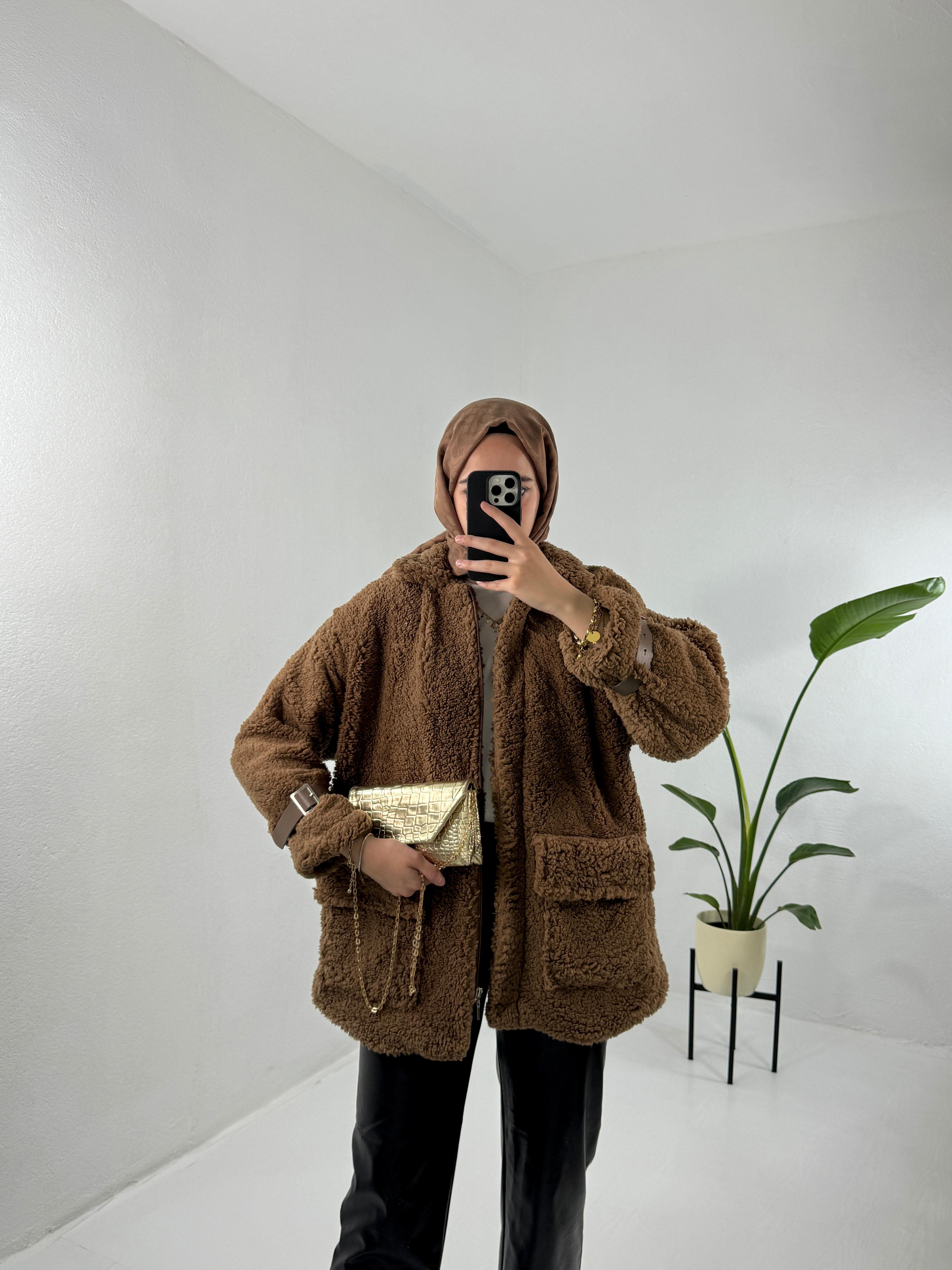 Soft Peluş Ceket Mont - Kahve