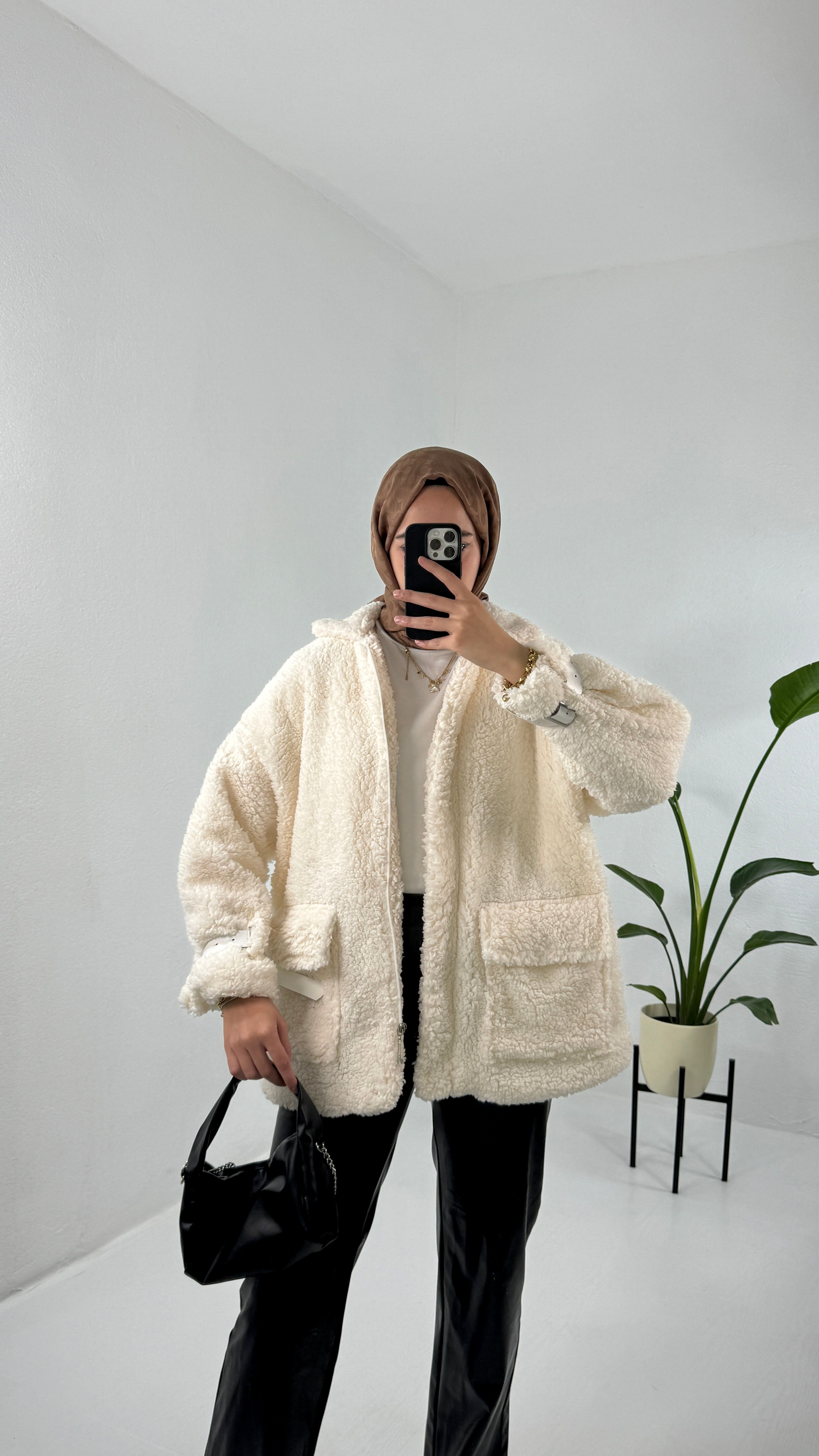 Soft Peluş Ceket Mont - Ekru
