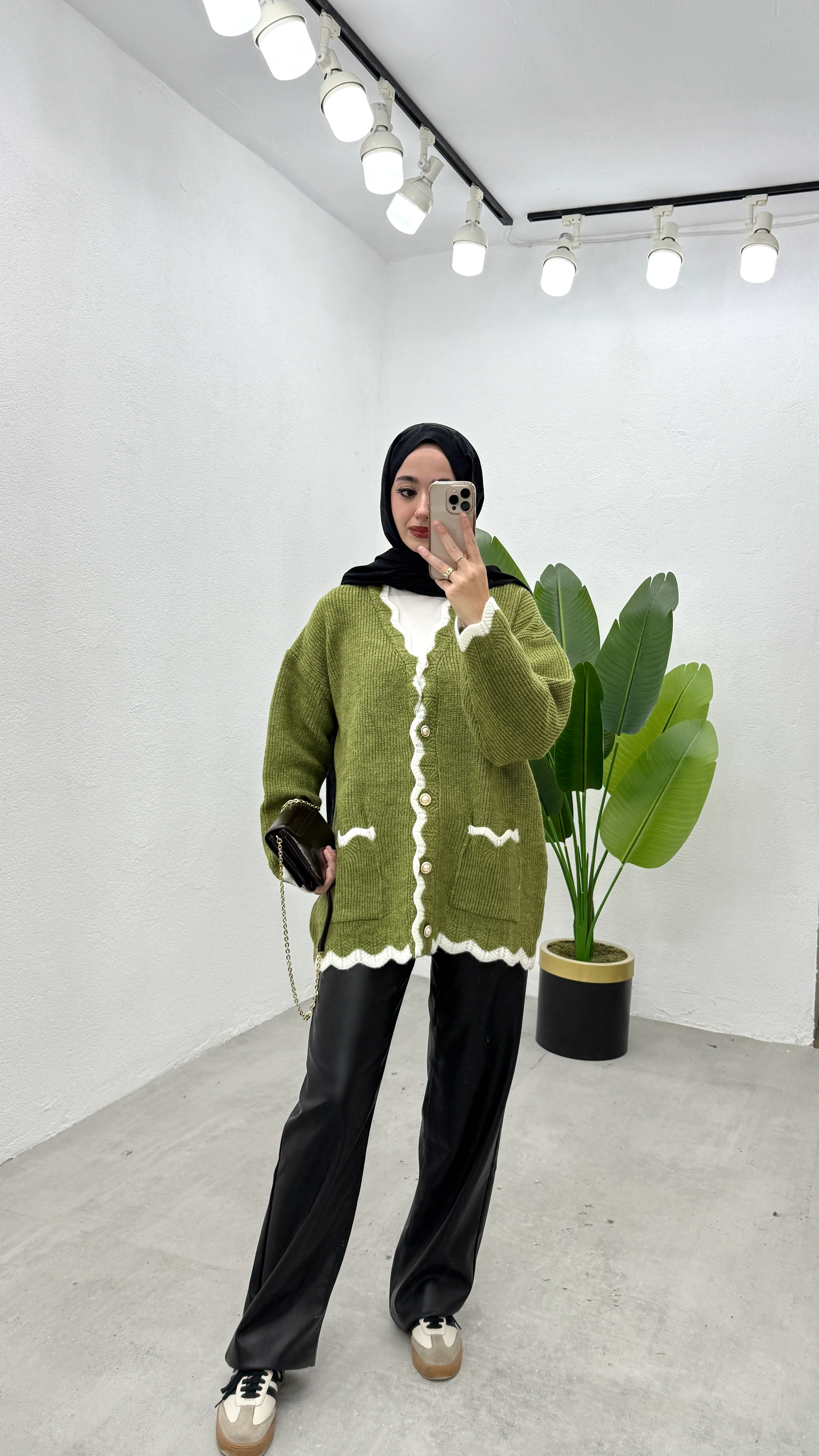 Çift Renk Hırka - Koyu Yeşil