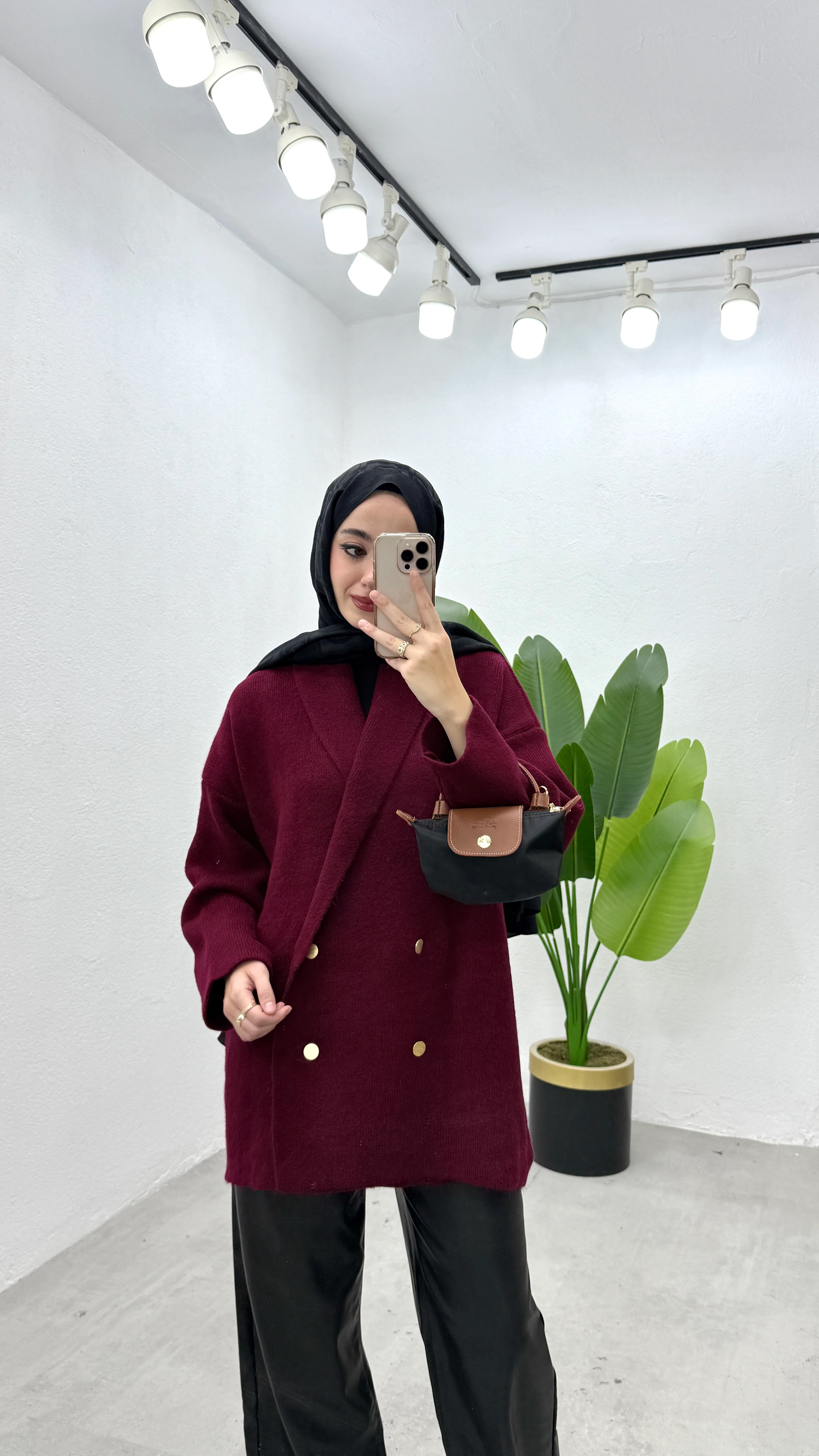 Düğmeli Ceket Hırka - Bordo