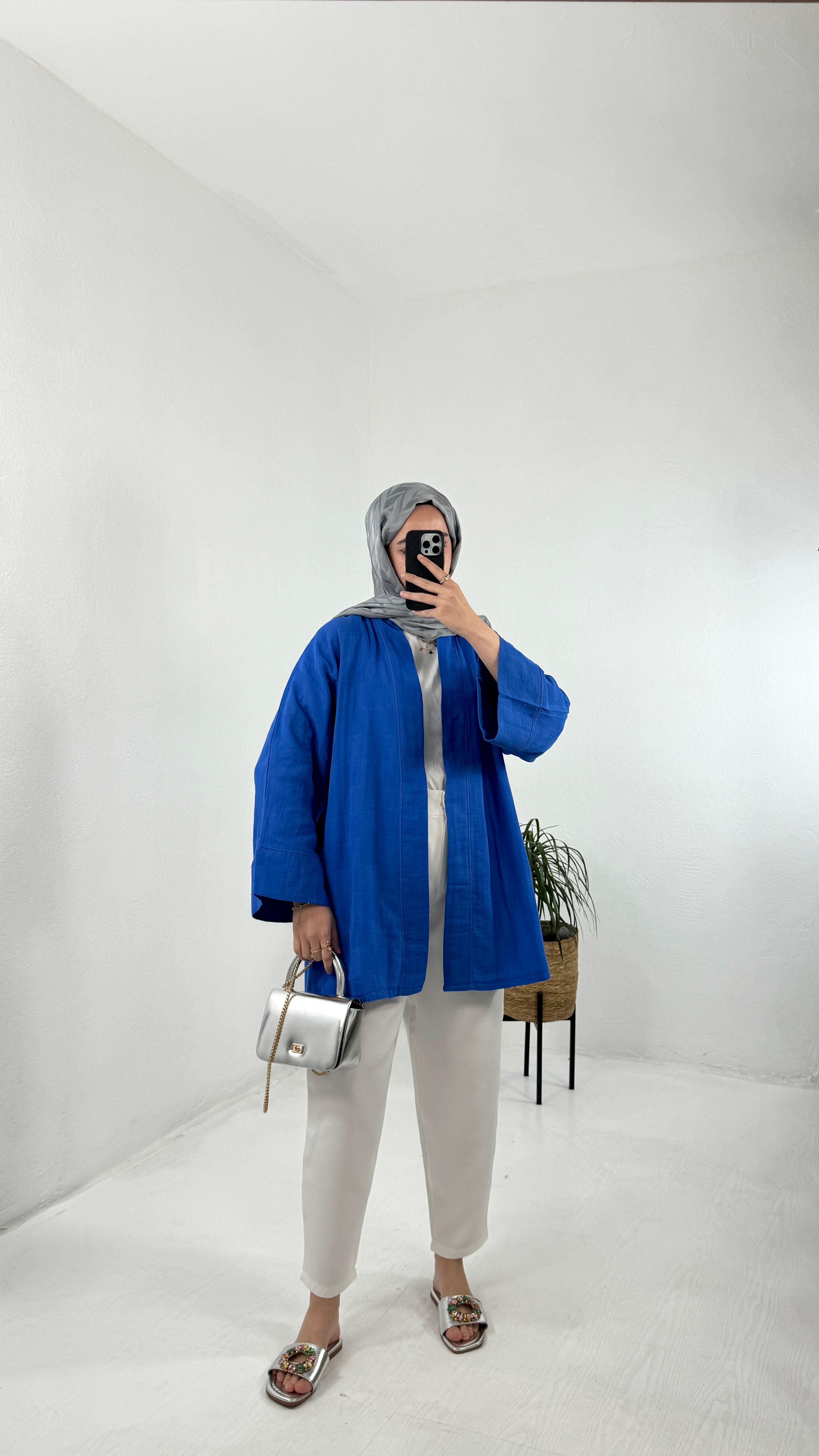 Müslin Kimono - Saks Mavisi
