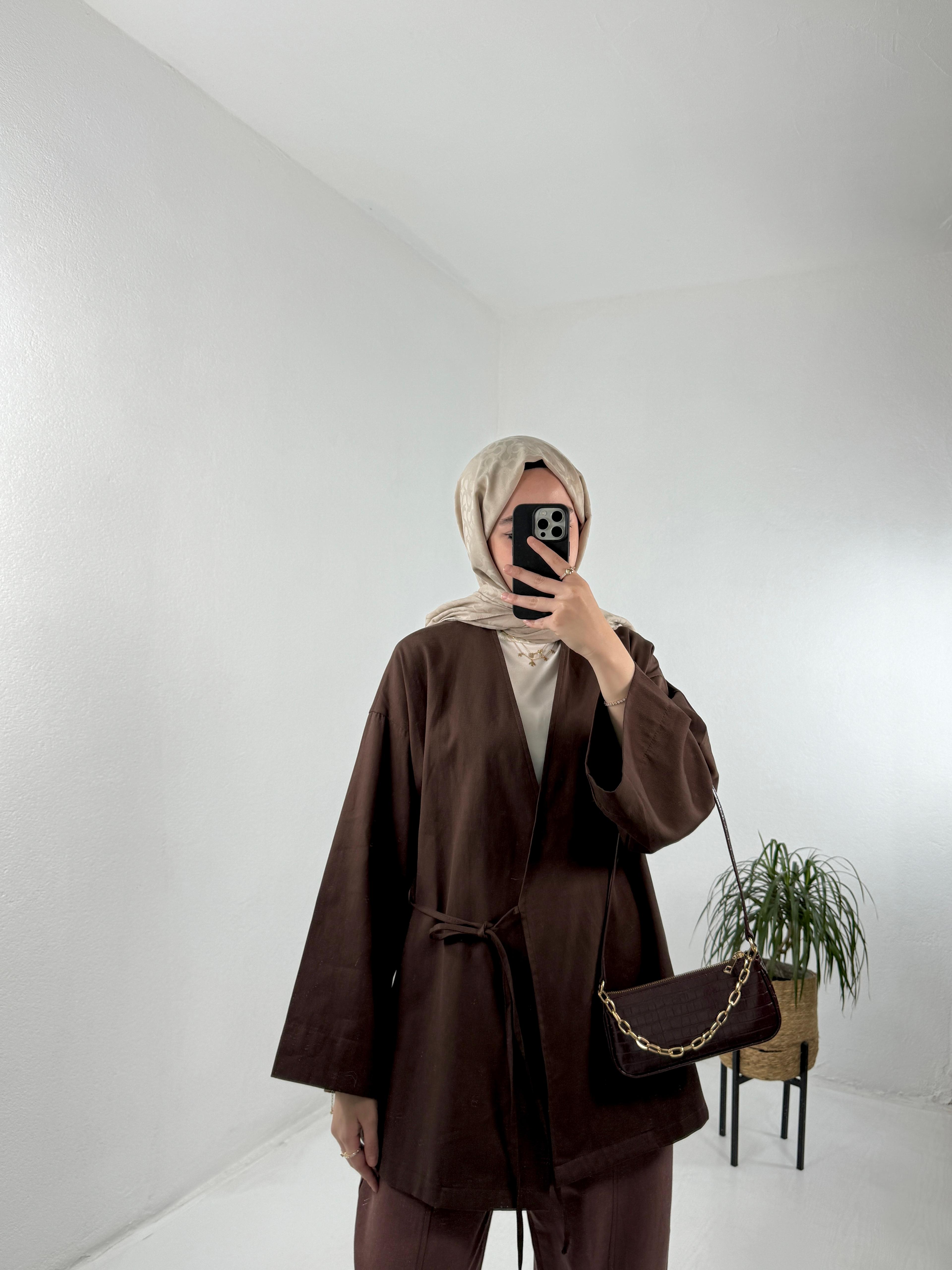 Gabardin Kimono - Kahve