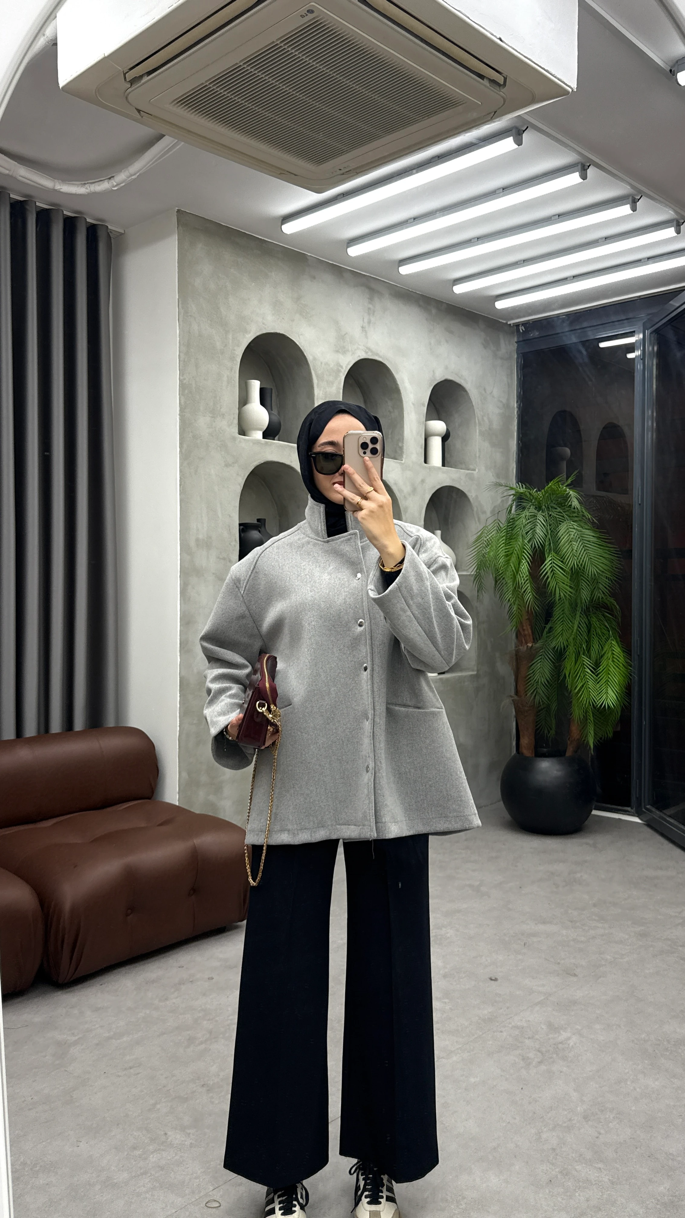 Çıtçıtlı Kaşe Ceket - Gri