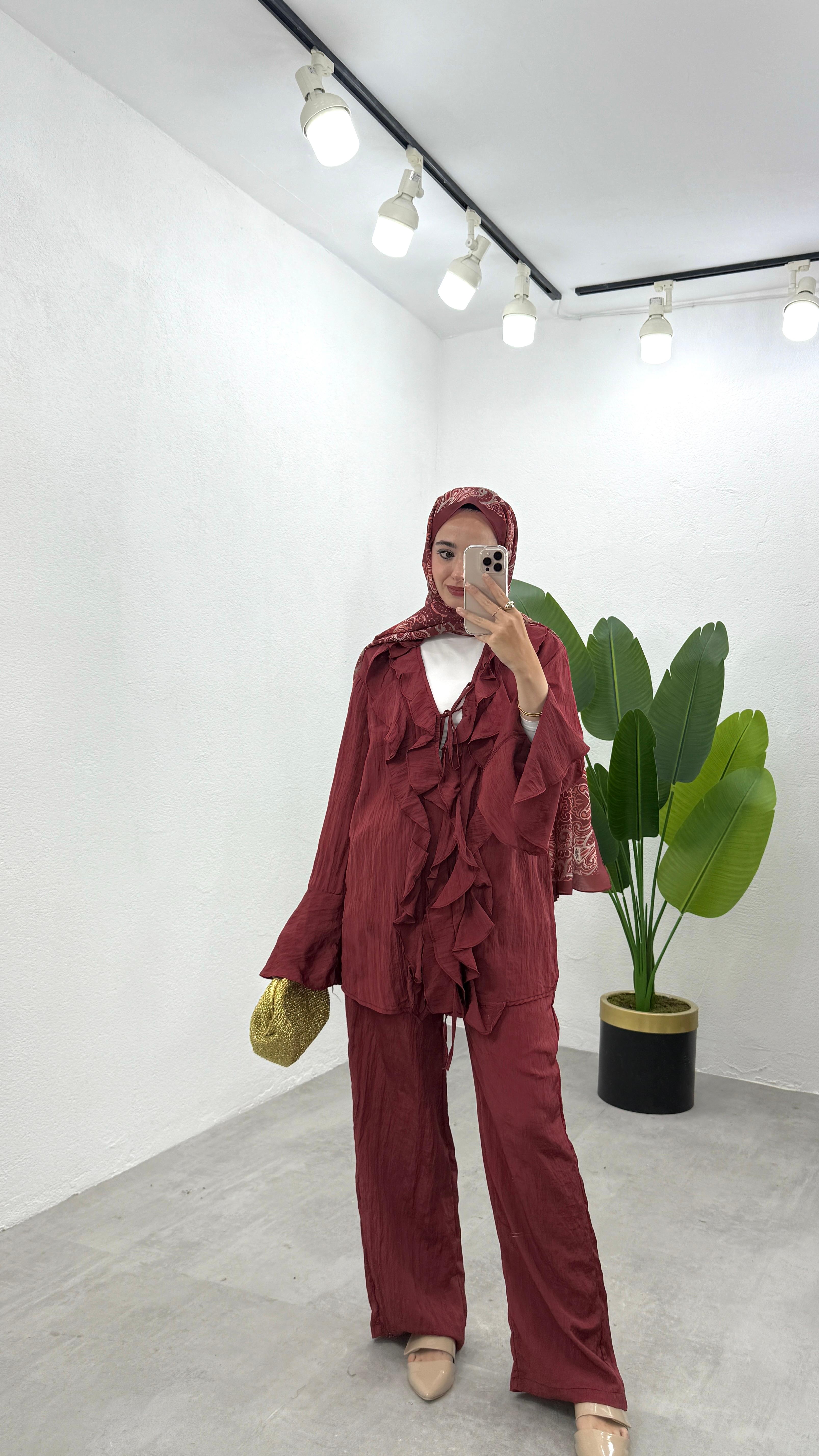 Fırfır Kimono Takım - Bordo