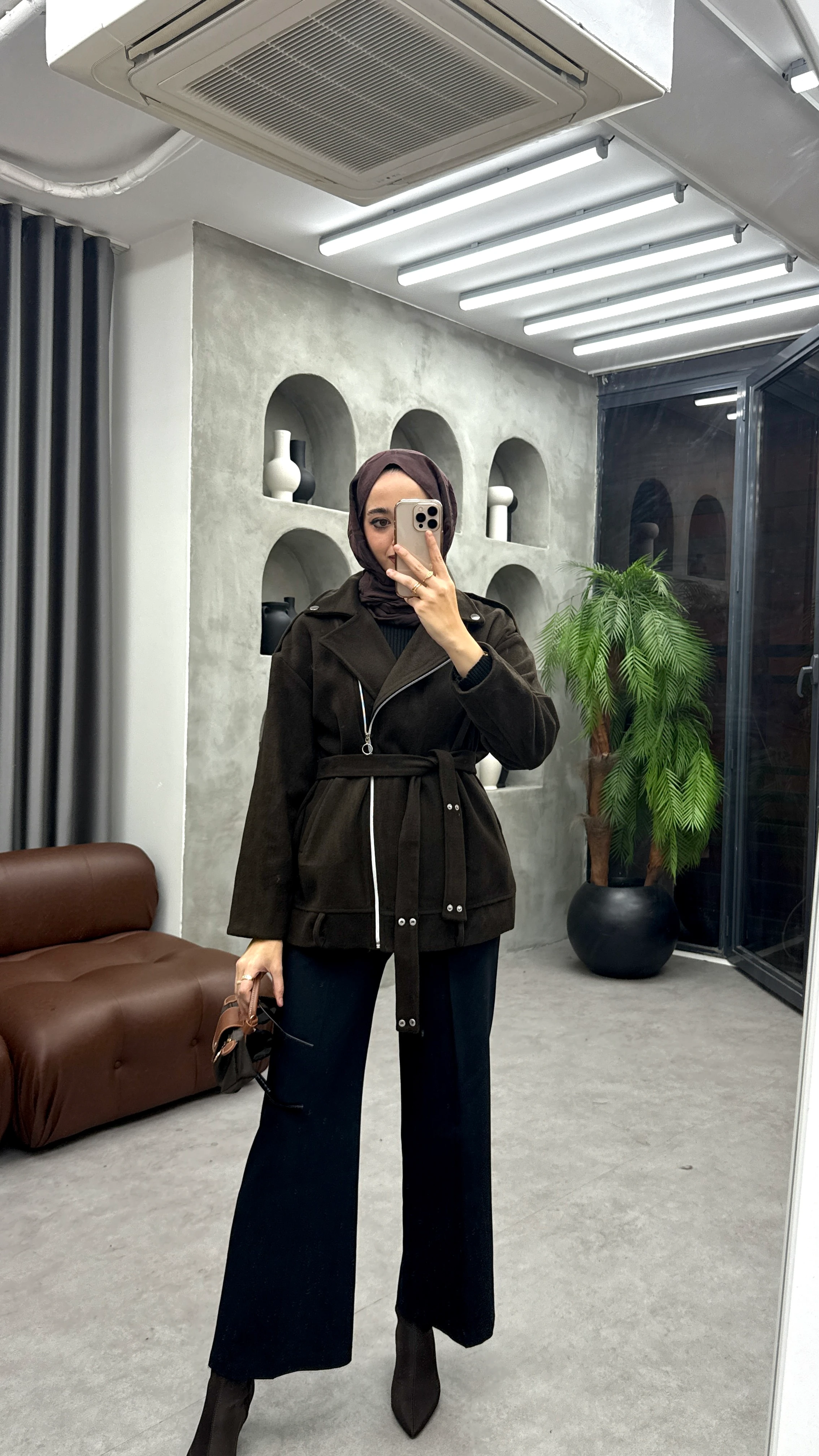 Fermuarlı Kaşe Ceket - Kahve