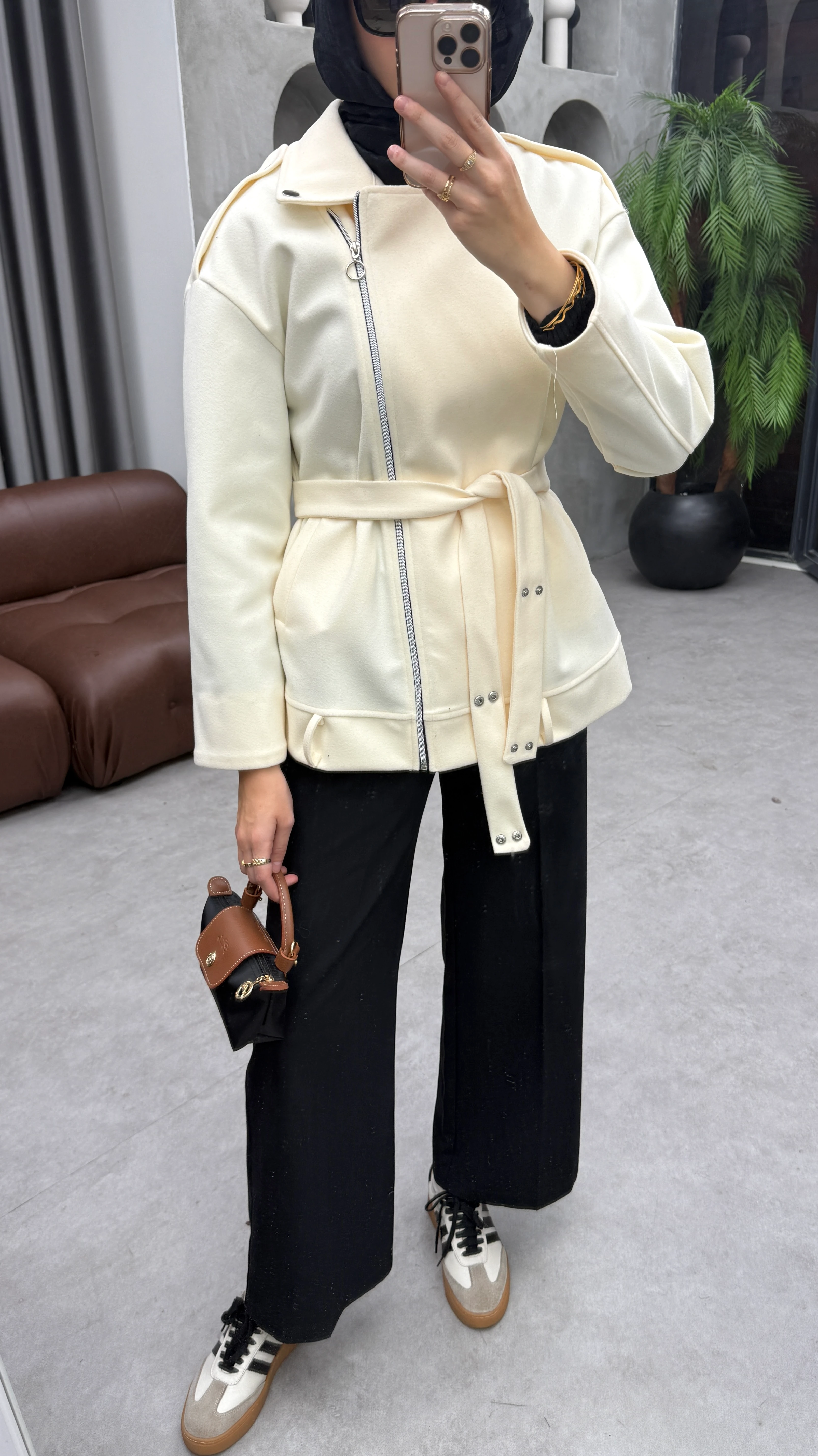 Fermuarlı Kaşe Ceket - Bej