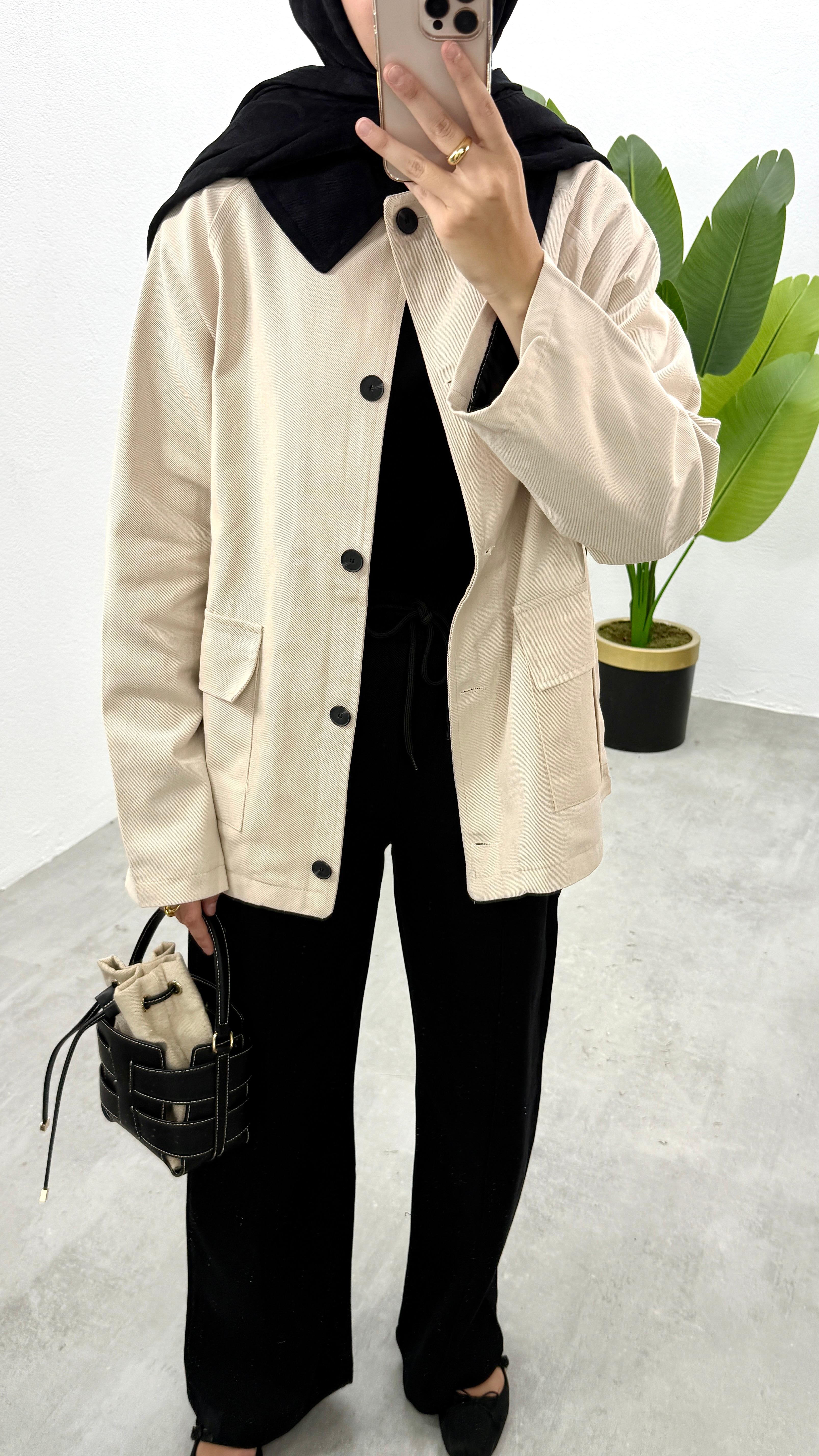 Gabardin Parka Ceket - Taş
