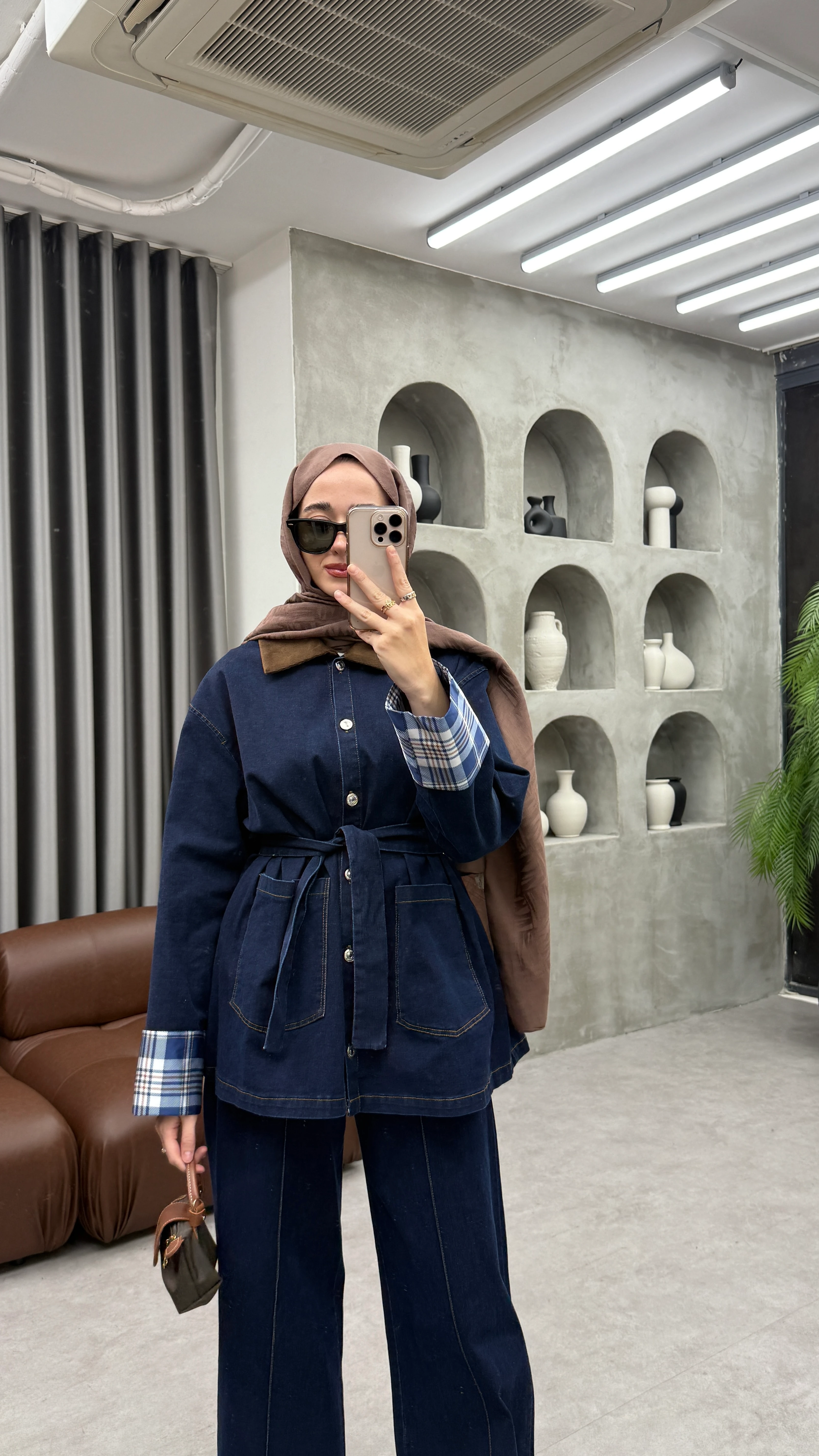 Ekoseli Kot Takım - Koyu Kot