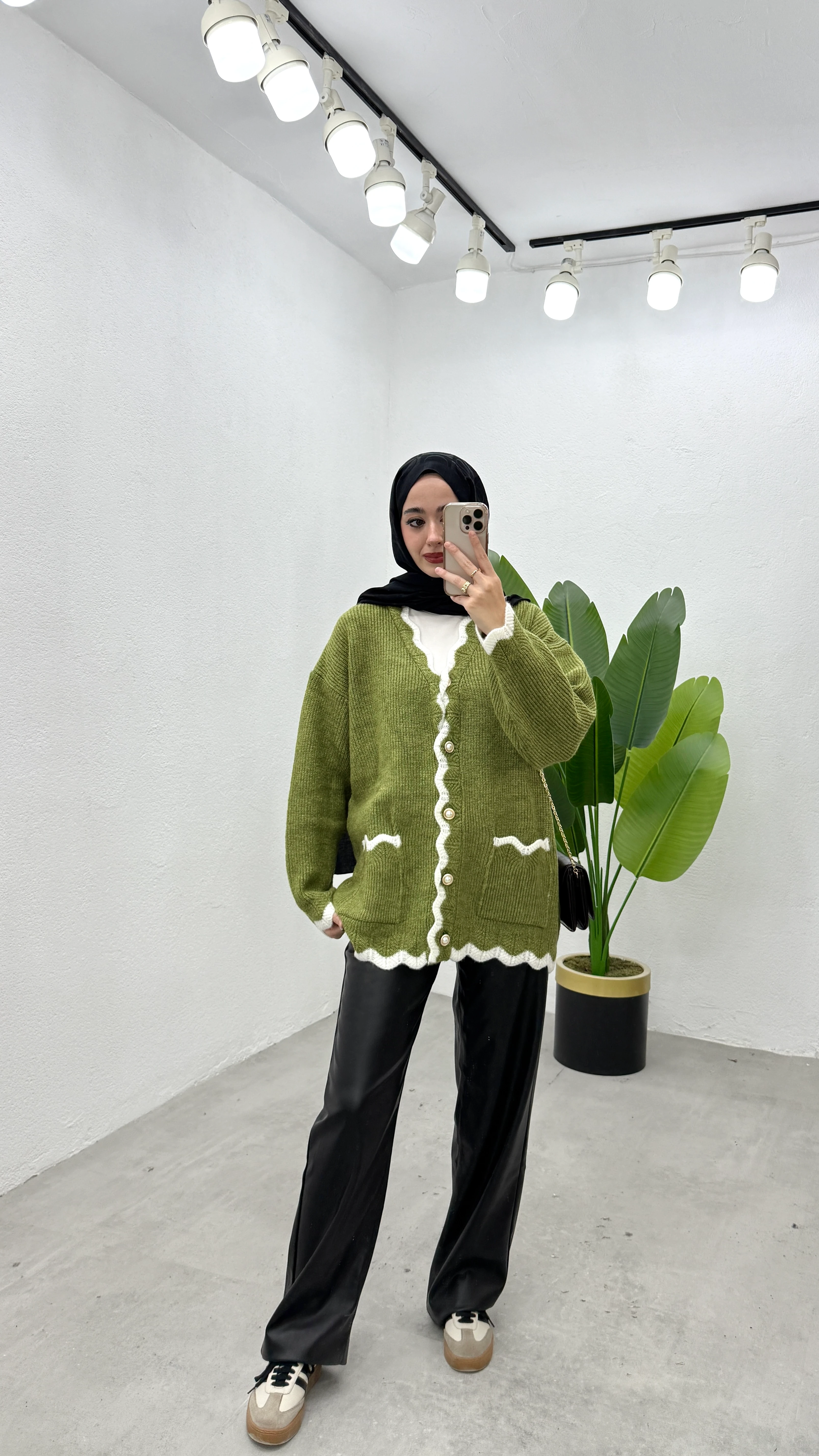 Çift Renk Hırka - Koyu Yeşil