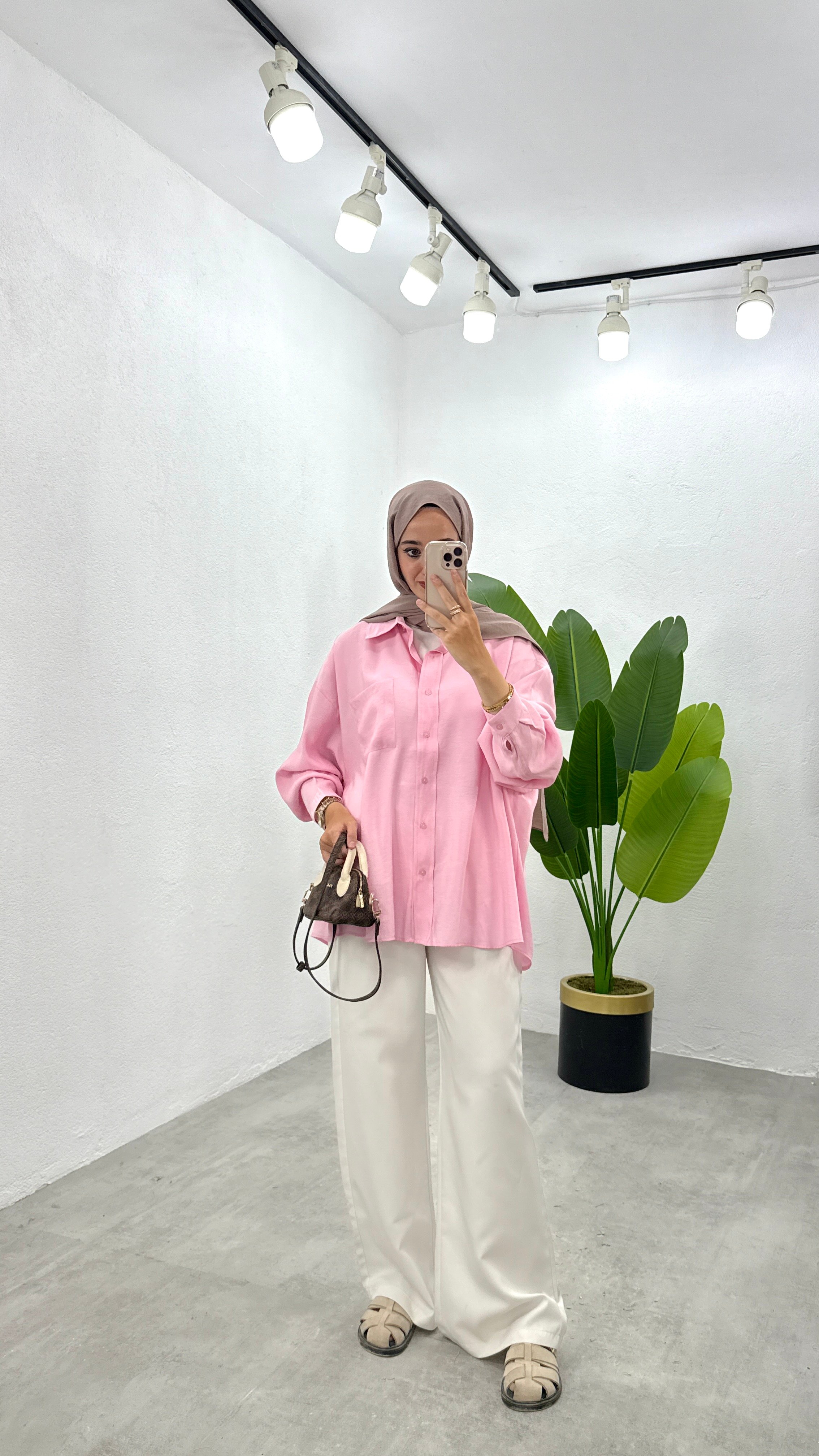 Cepli Oversize Gömlek - Pembe